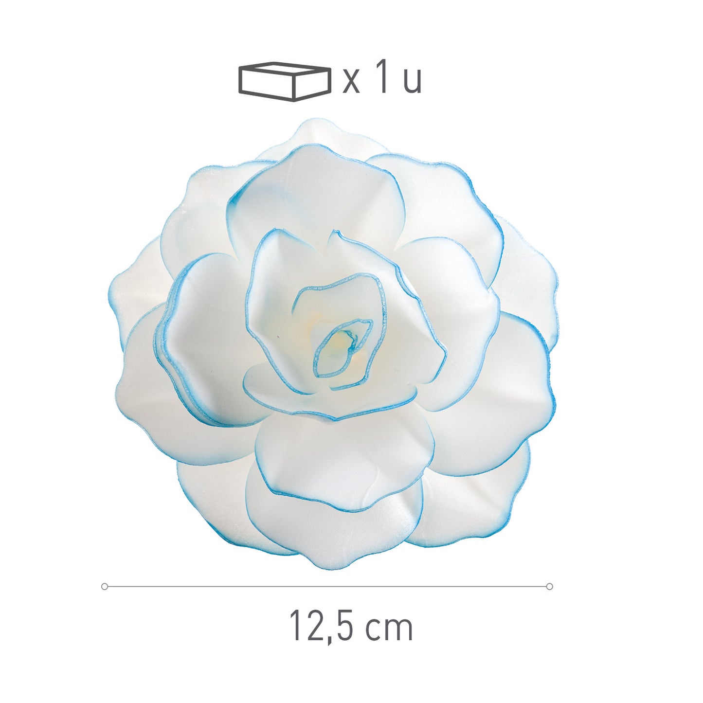 FLEUR EN AZYME AVEC BORDURE BLEUE 12,5CM