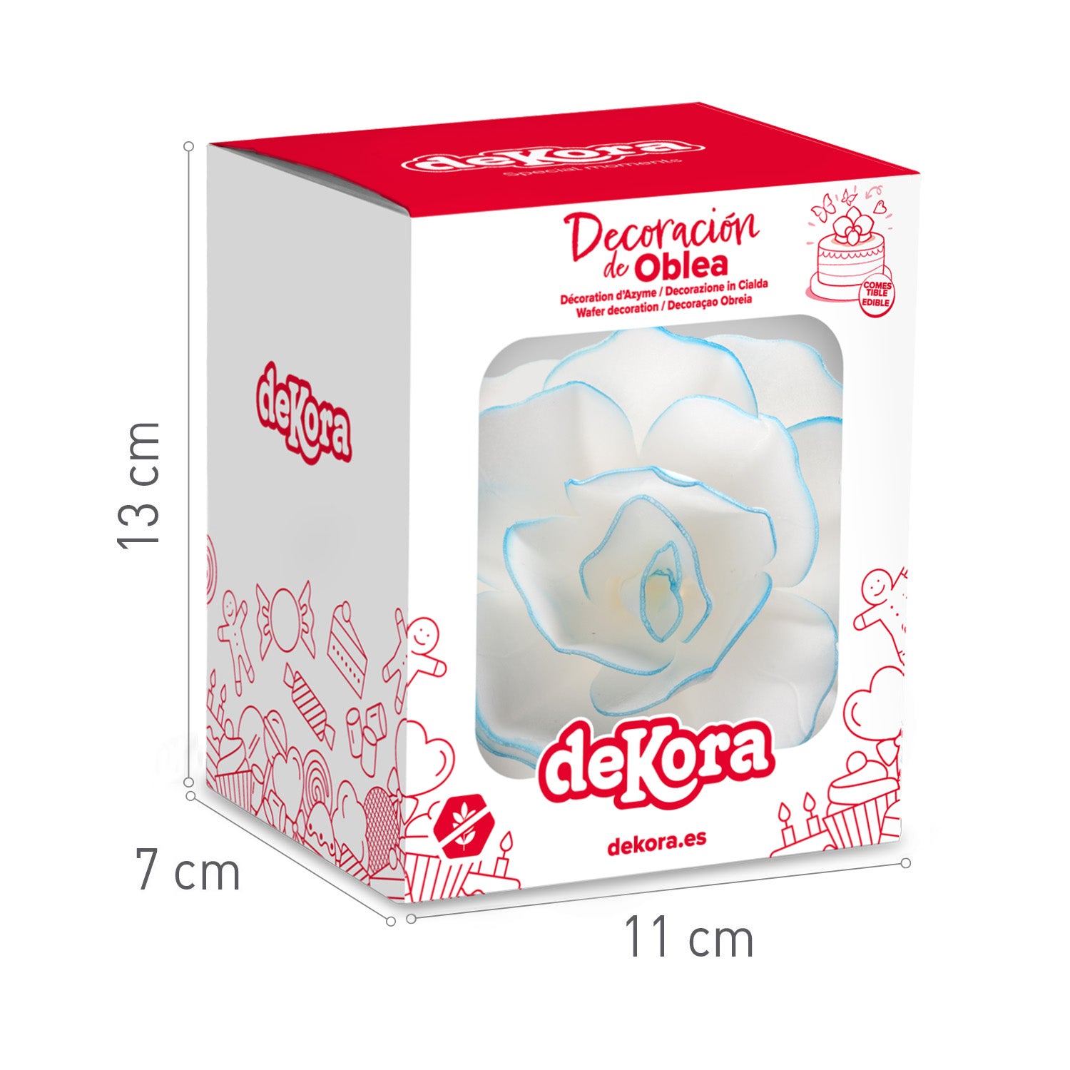 WAFER FLOWER WITH BLUE BORDER 12,5CM