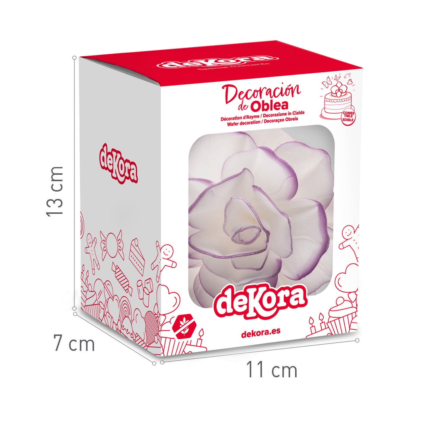 WAFER FLOWER WITH PURPLE BORDER 12,5CM