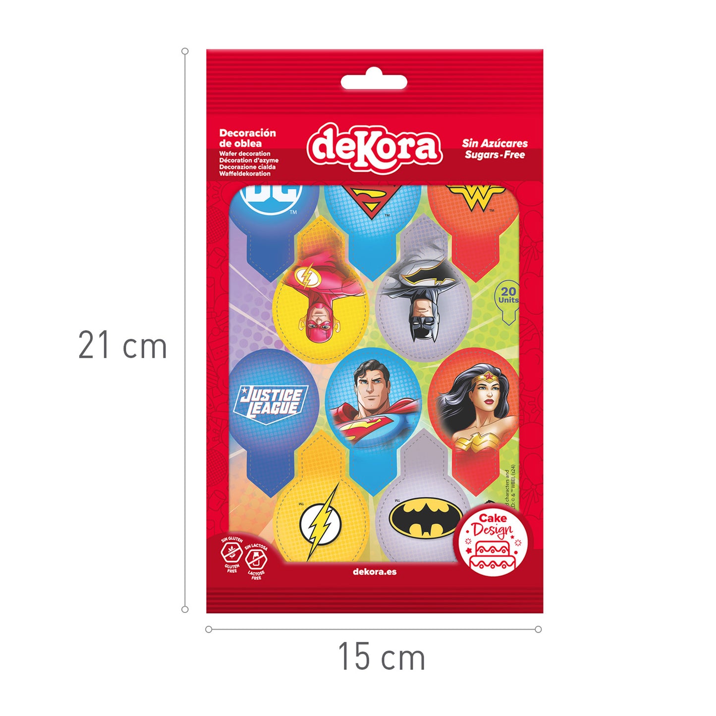 BLISTER 20 WAFER JUSTICE LEAGUE DEKORAPIN 6,5X4CM