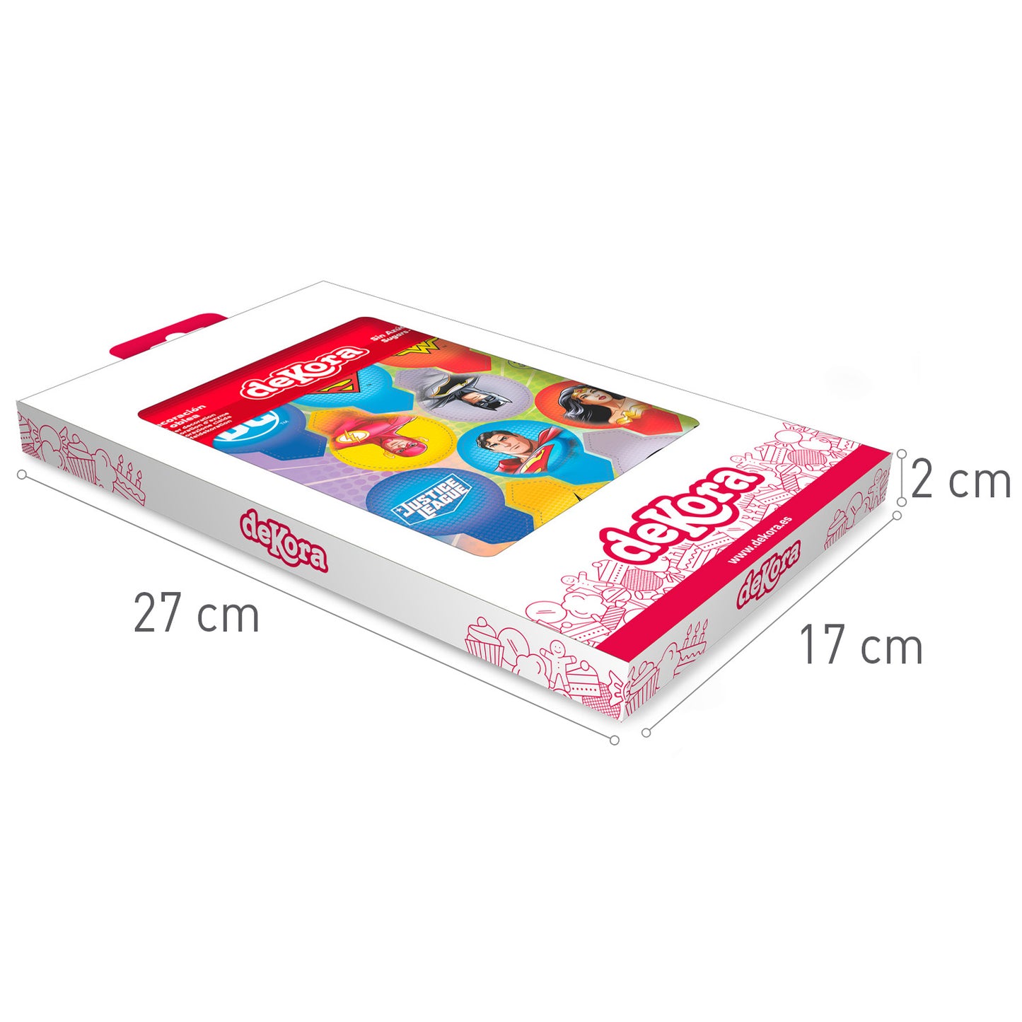 BLISTER 20 WAFER JUSTICE LEAGUE DEKORAPIN 6,5X4CM