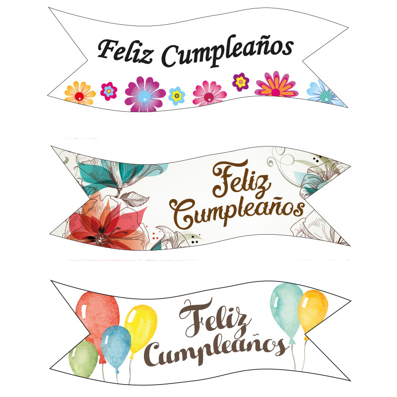 BANDEROLES EN AZYME JOYEUX ANNIVERSAIRE + FLEURS
