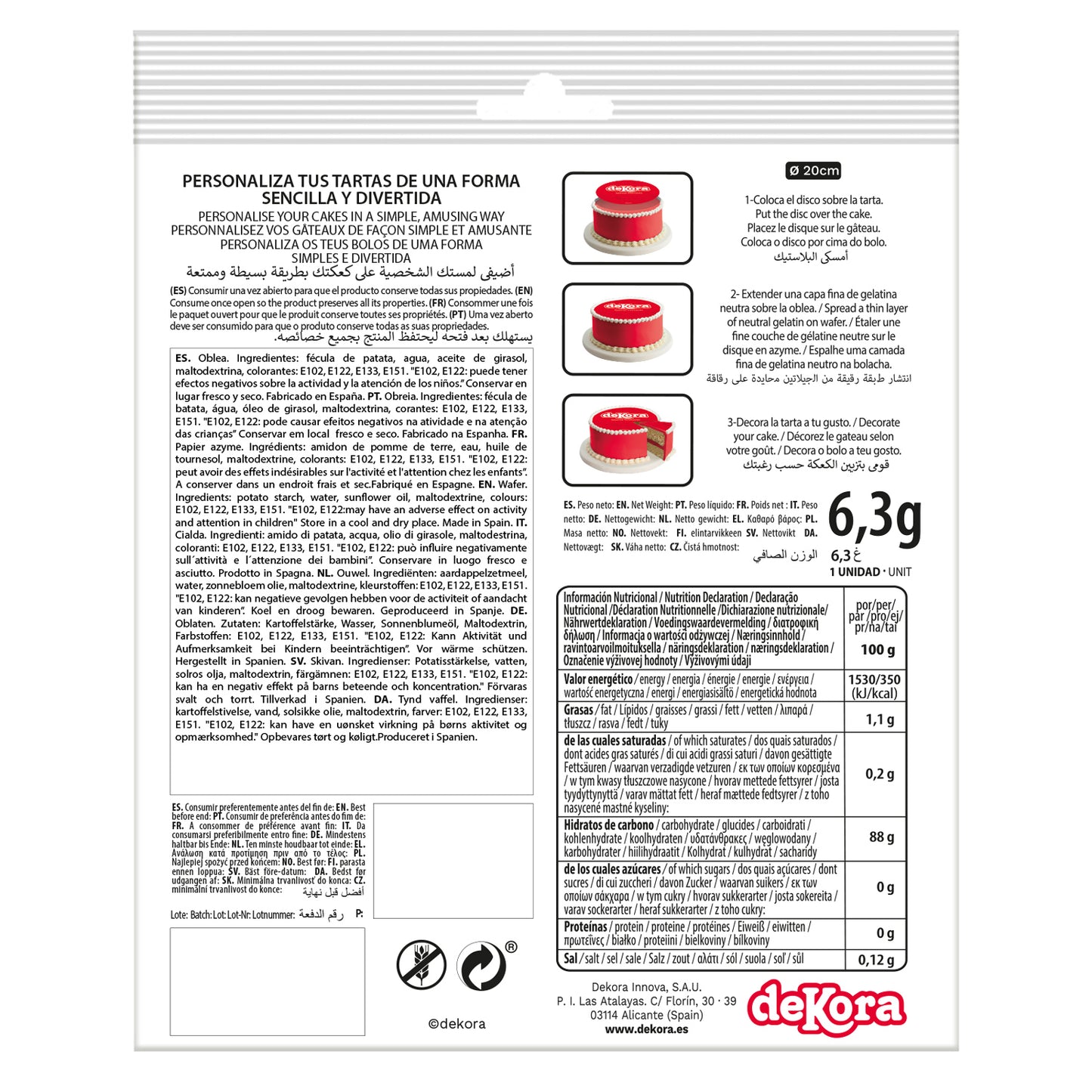 6 DISQUES EN AZYME DÉCO GÂTEAUX DINOSAURE 20 CM