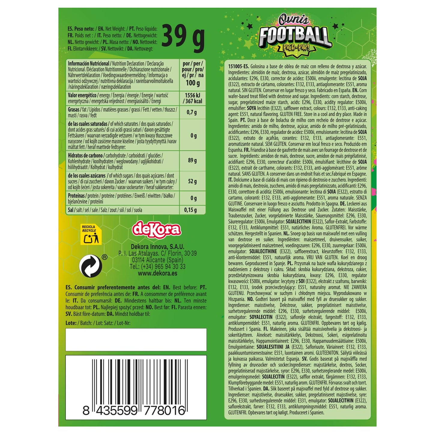 OVNIS RELLENOS CON PICA PICA TATTOO FUTBOL 39GR