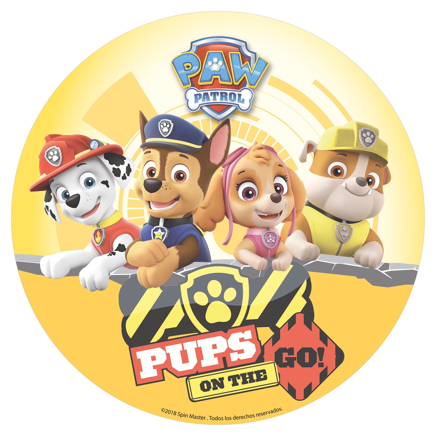 6 DISCOS OBLEA EN FOIL PARA TARTAS PATRULLA CANINA CON CHASE, SKYE, MARSHALL Y ROCKY 20 CM
