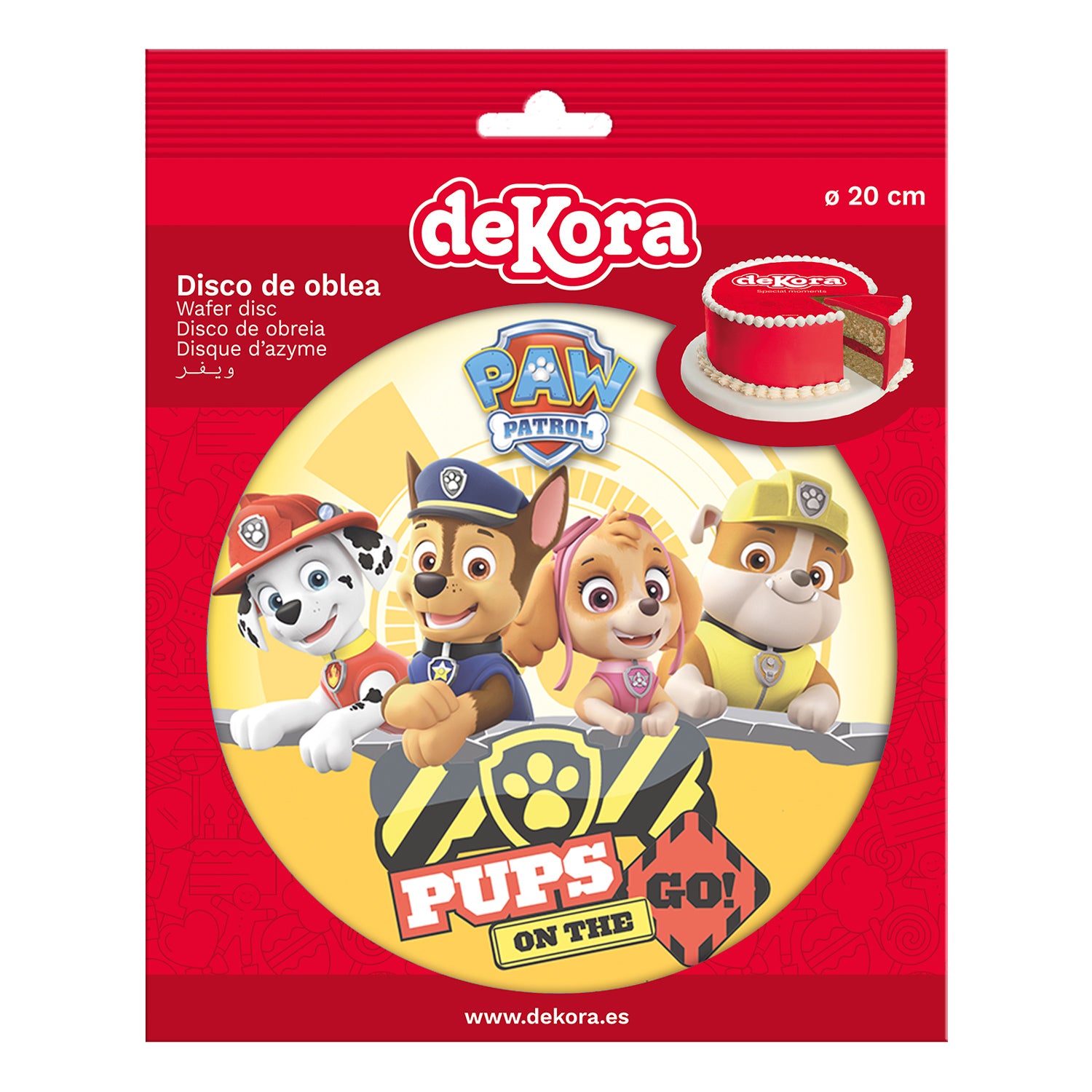 6 DISCOS OBLEA EN FOIL PARA TARTAS PATRULLA CANINA CON CHASE, SKYE, MARSHALL Y ROCKY 20 CM