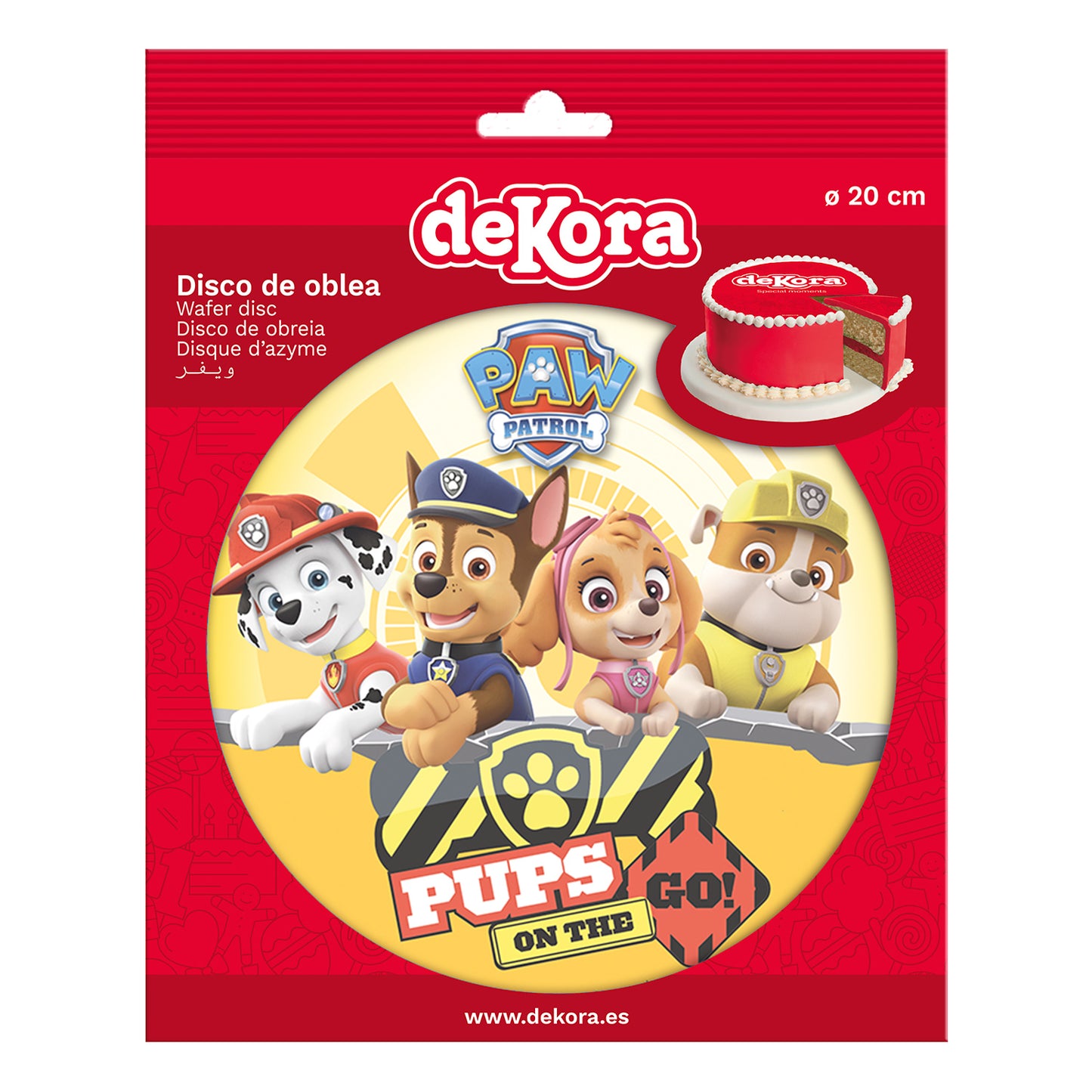 6 DISCOS OBLEA EN FOIL PARA TARTAS PATRULLA CANINA CON CHASE, SKYE, MARSHALL Y ROCKY 20 CM