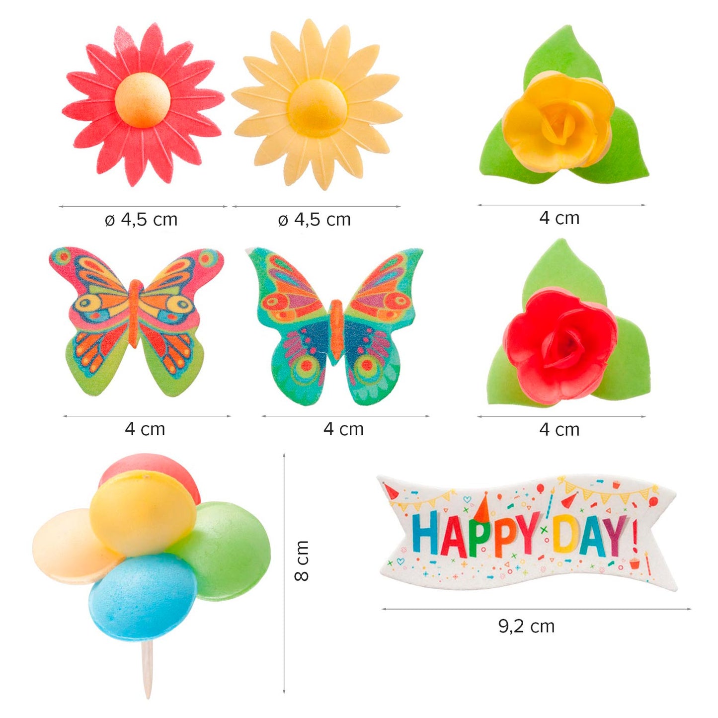 BLISTER DECORACIÓN OBLEA PARA TARTAS HAPPYBIRTHDAY 8 PCS