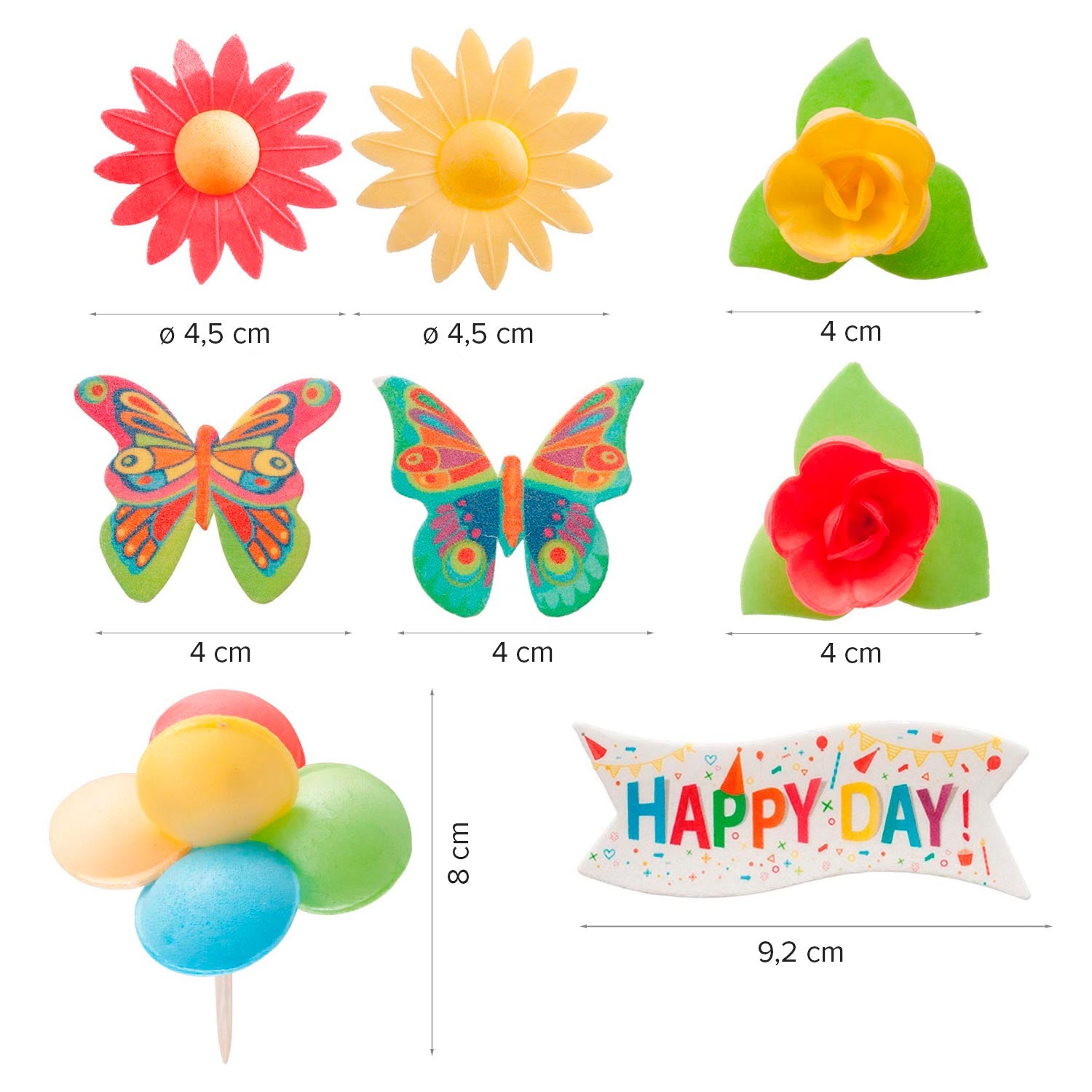 BLISTER DECORACIÓN OBLEA PARA TARTAS HAPPYBIRTHDAY 8 PCS