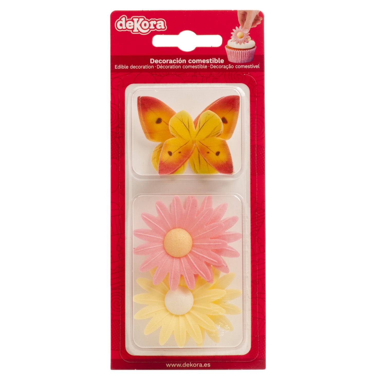 BLISTER DÉCORATION GÂTEUX AZYME 4 MARGUERITES +4 PAPILLONS