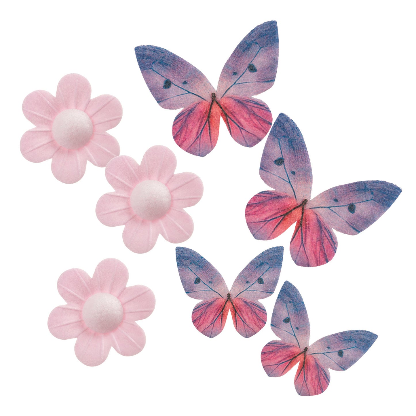 BLISTER FLEURS ROSES ET PAPILLONS LILAS EN AZYME