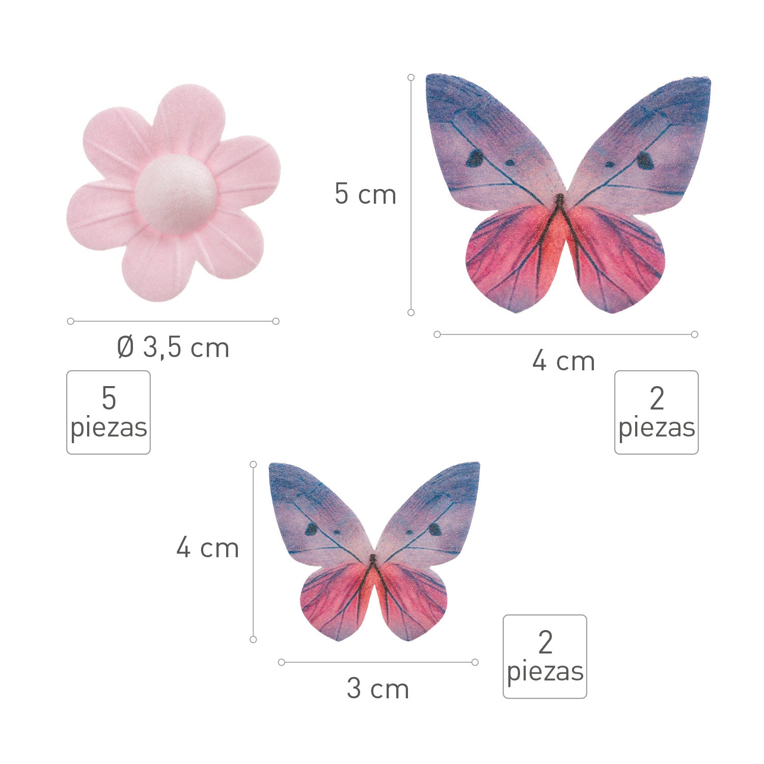 BLISTER FLEURS ROSES ET PAPILLONS LILAS EN AZYME