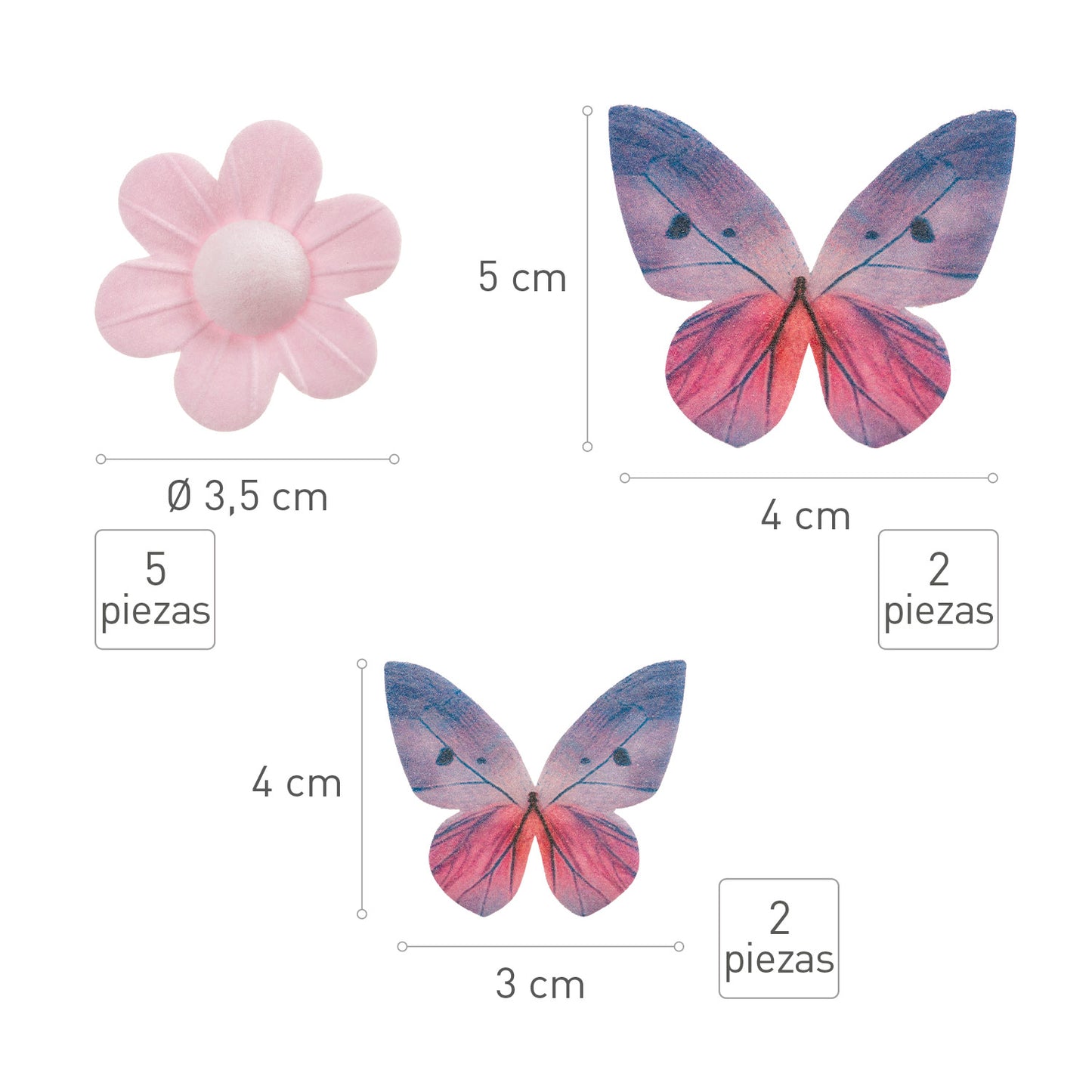 BLISTER FLEURS ROSES ET PAPILLONS LILAS EN AZYME