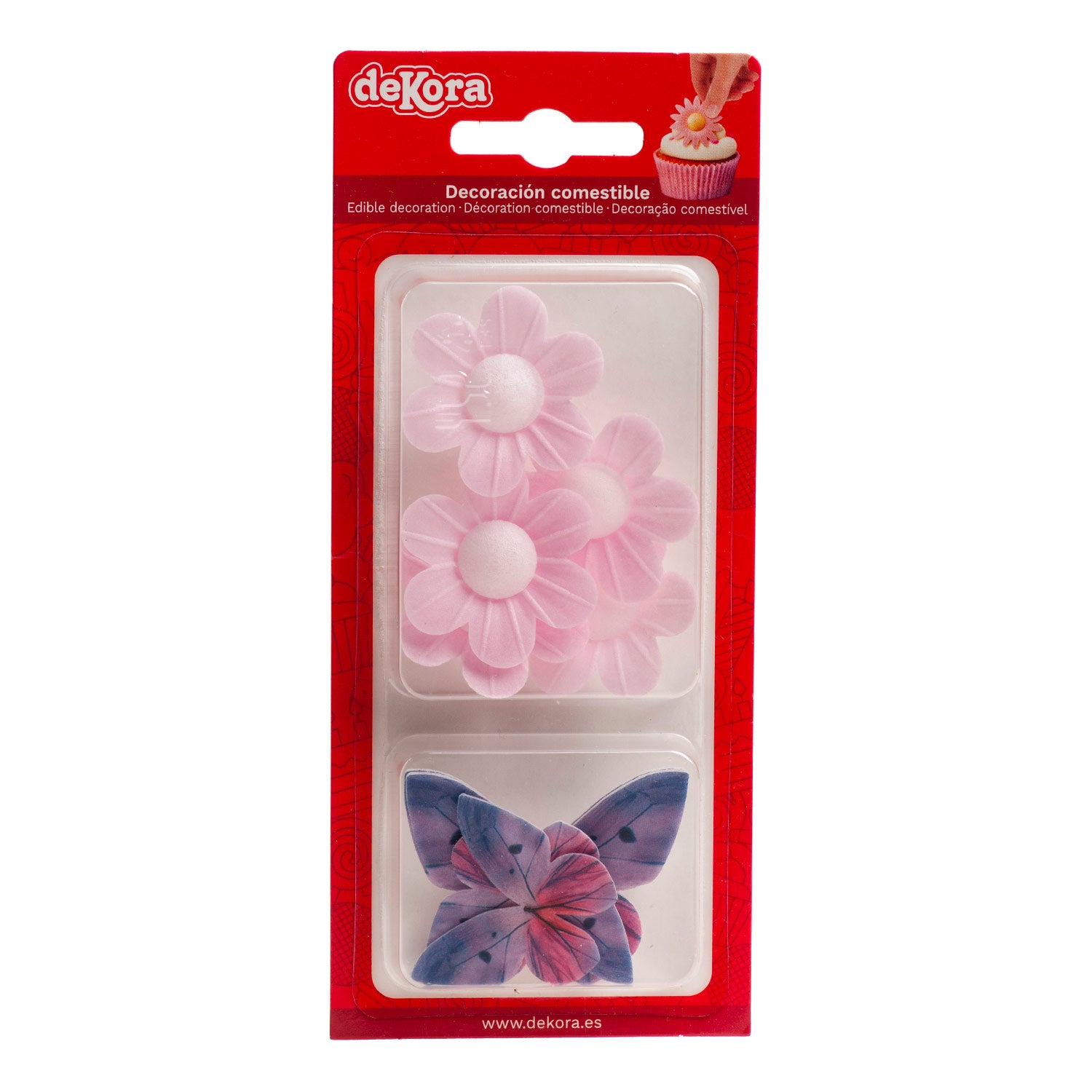 BLISTER FLEURS ROSES ET PAPILLONS LILAS EN AZYME