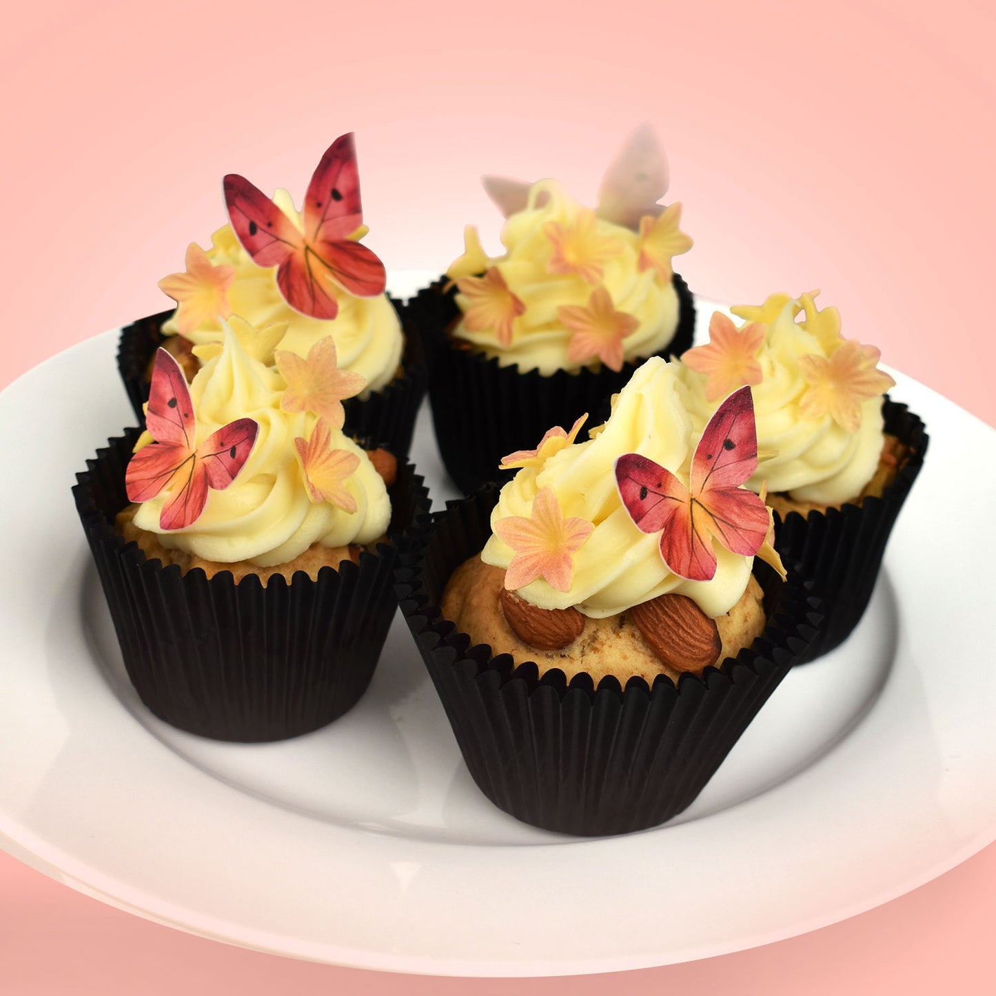 BLISTER MINI FLEURS JAUNES ET PAPILLONS ROUGE EN AZYME