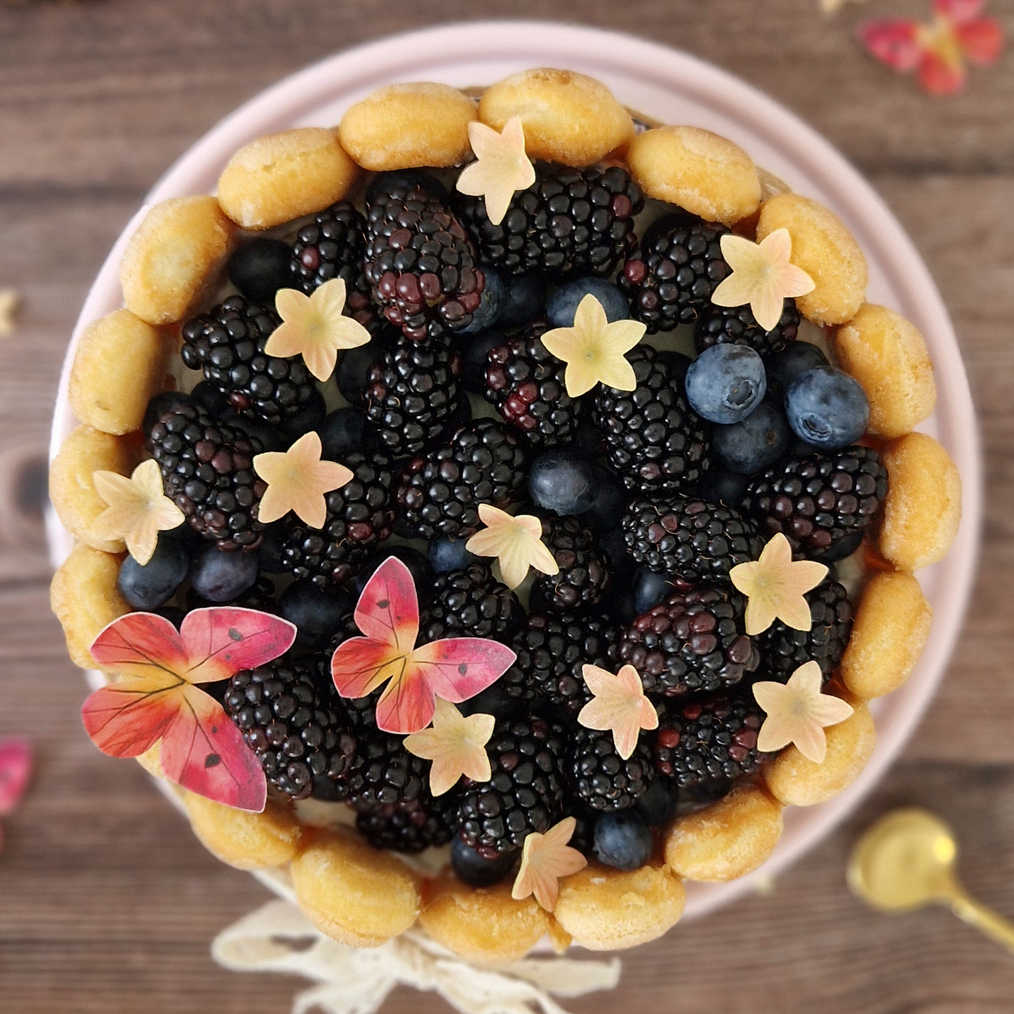 BLISTER MINI FLEURS JAUNES ET PAPILLONS ROUGE EN AZYME