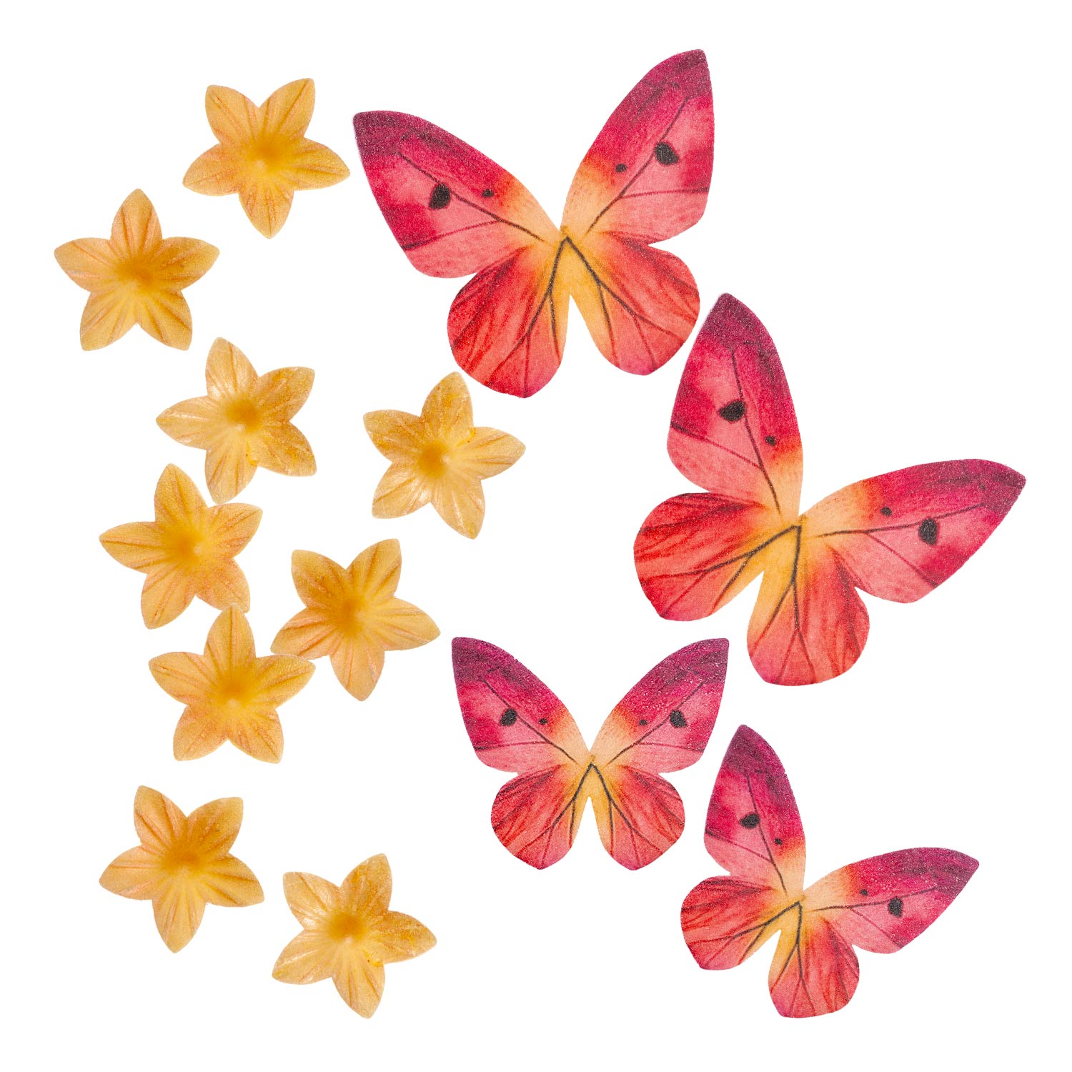 BLISTER MINI FLEURS JAUNES ET PAPILLONS ROUGE EN AZYME
