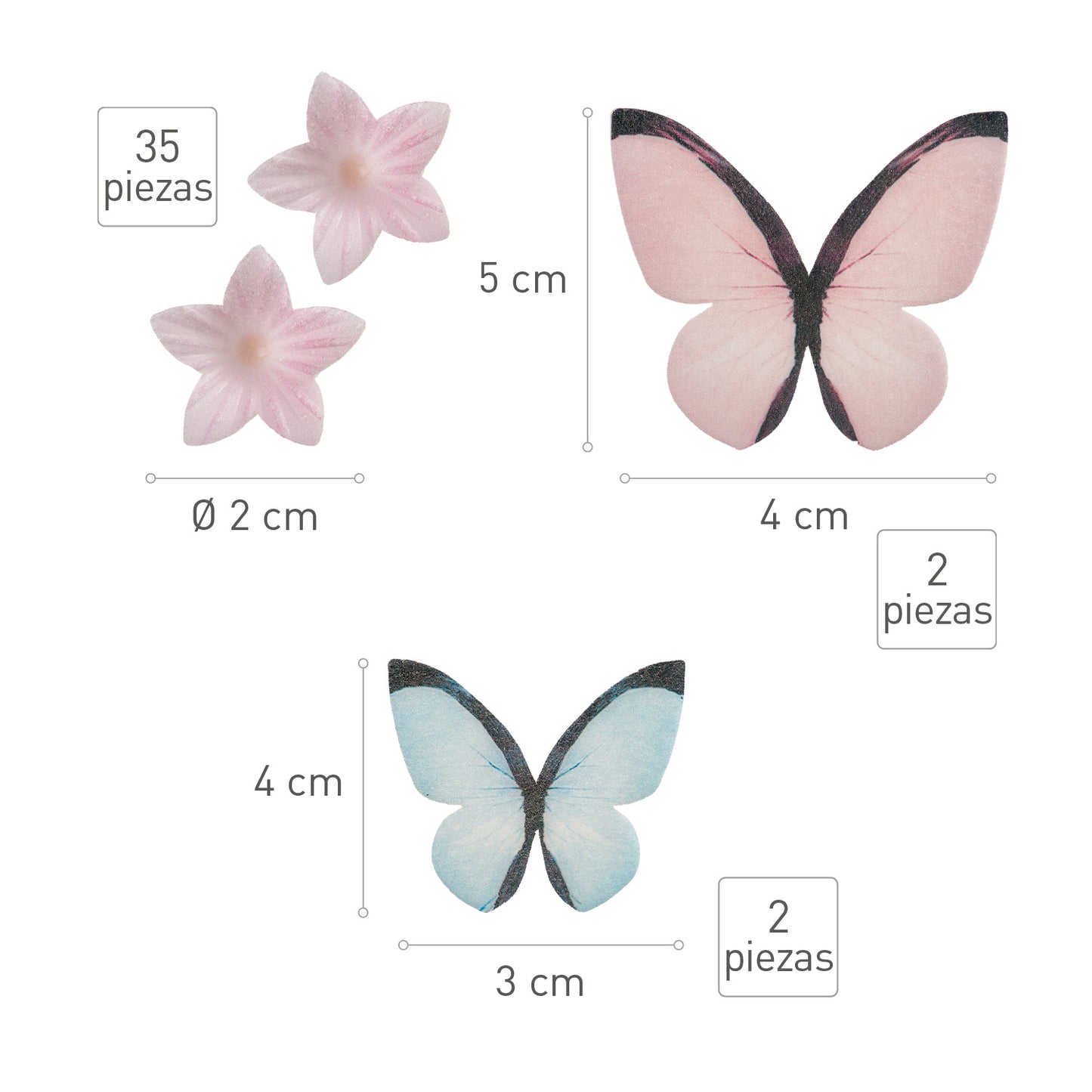 BLISTER MINI FLEURS ROSE ET PAPILLONS ROSE ET BLEU AZYME