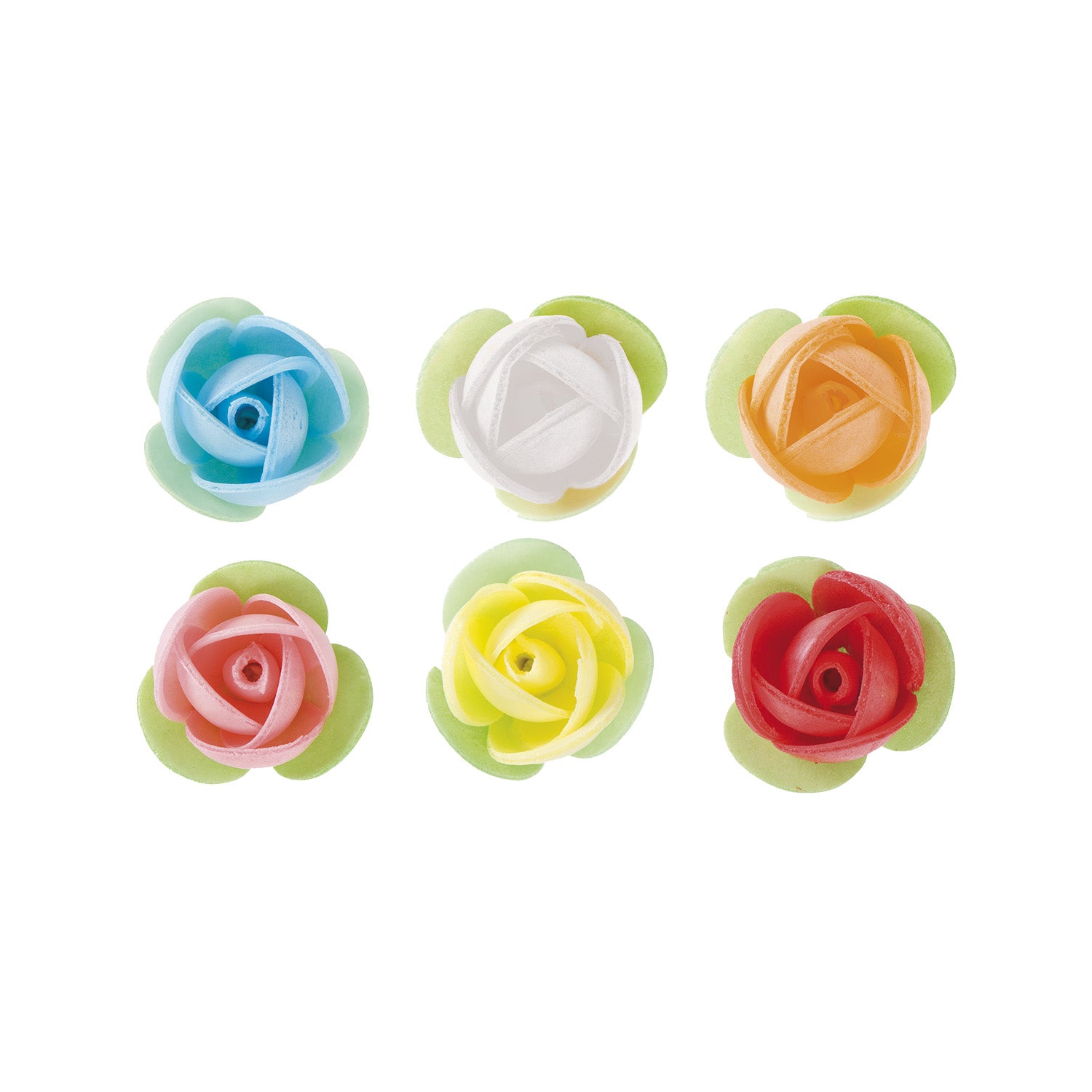 8 ROSAS OBLEA COLORES CON HOJA 3,5CM