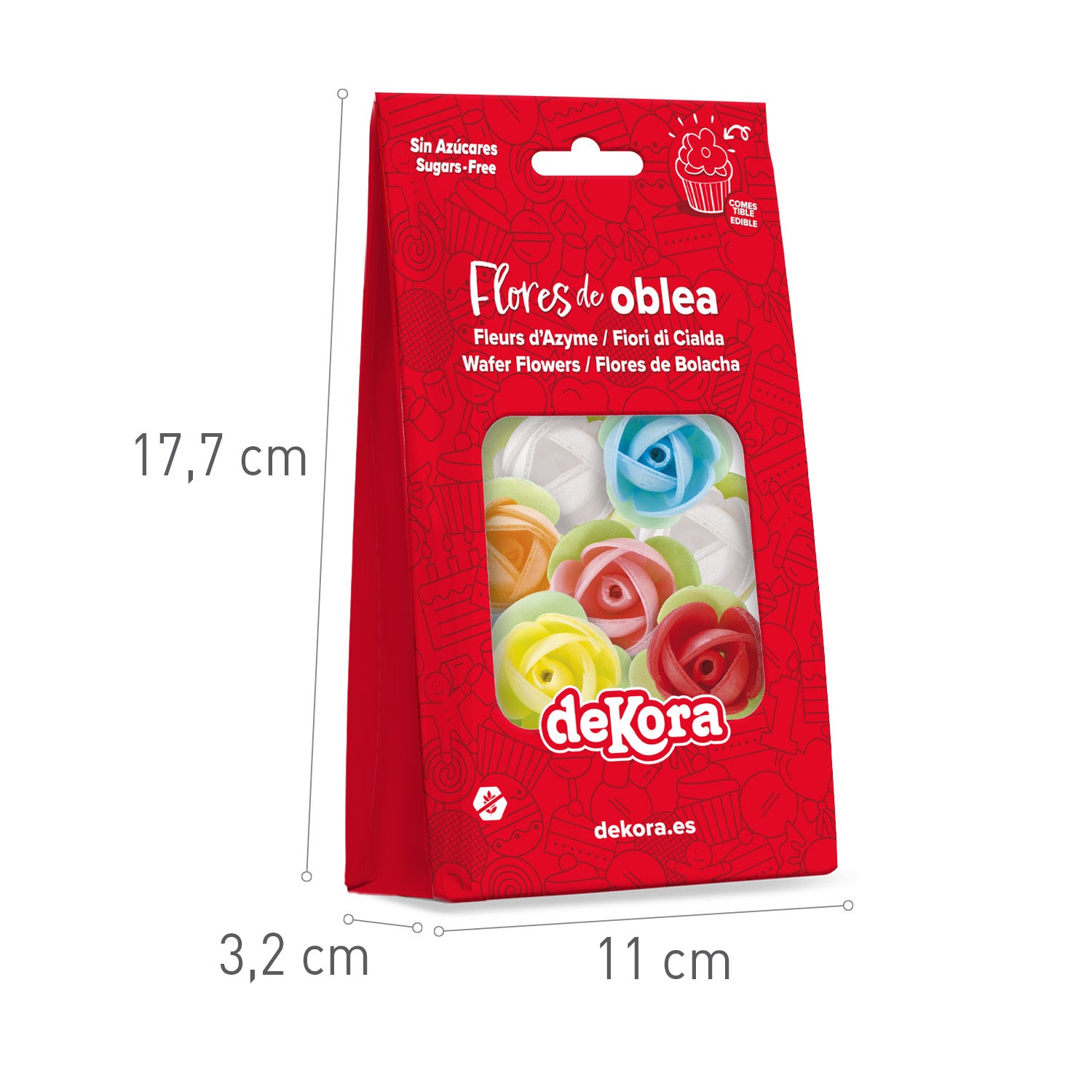 8 COLOURED WAFER ROSES WITH LEAF 3,5CM