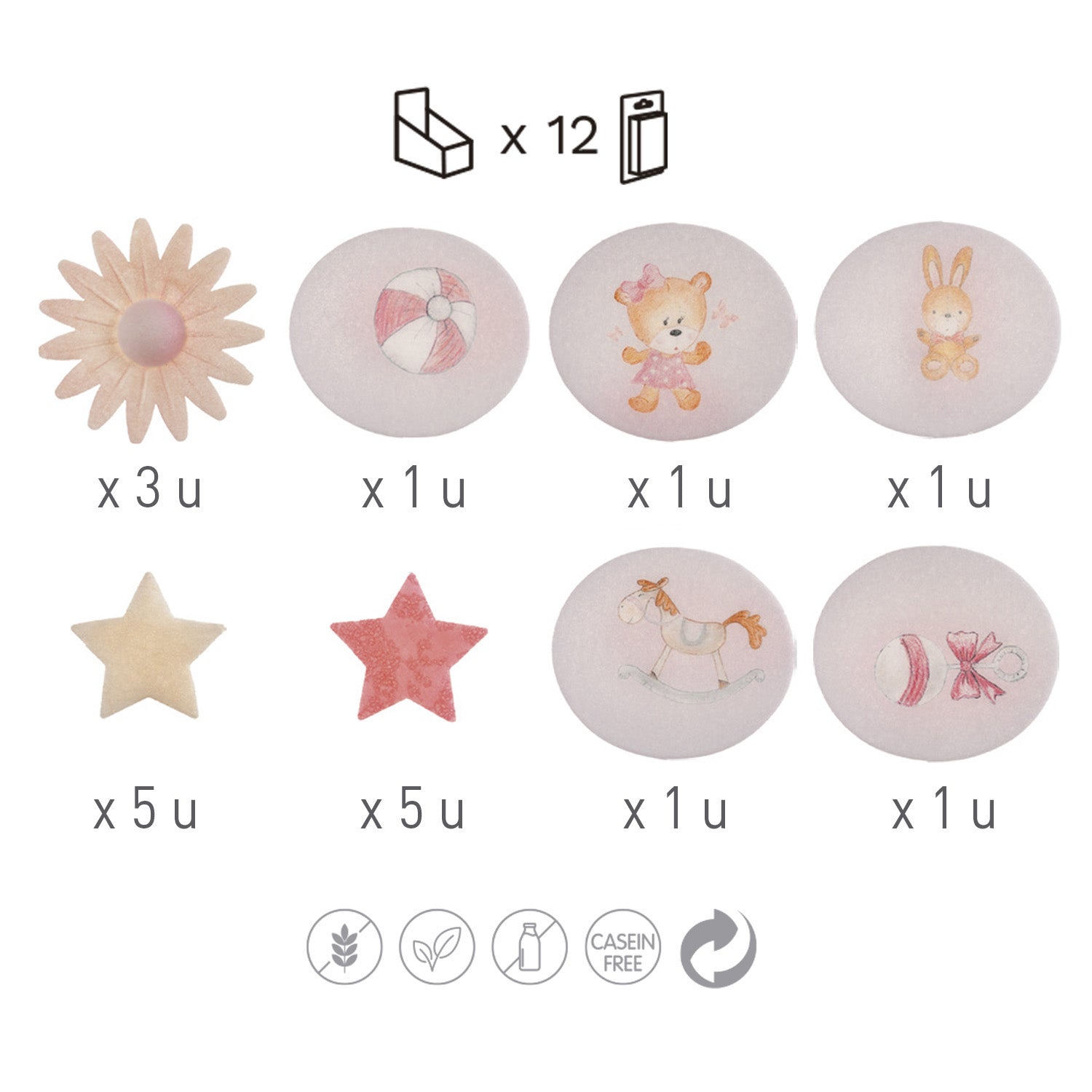 BLISTER ASSORTMENT OF BABY PINK DAISIES/STARS WAFER