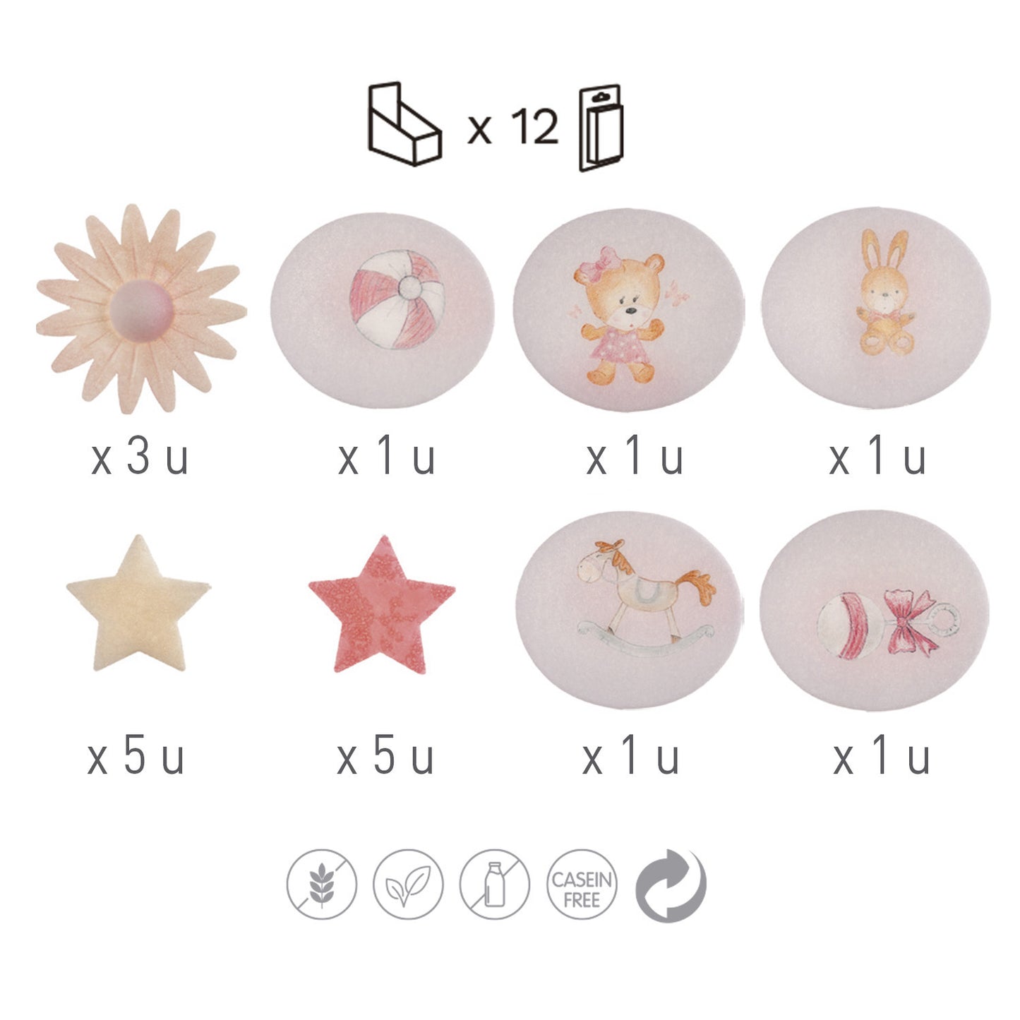 BLISTER ASSORTMENT OF BABY PINK DAISIES/STARS WAFER