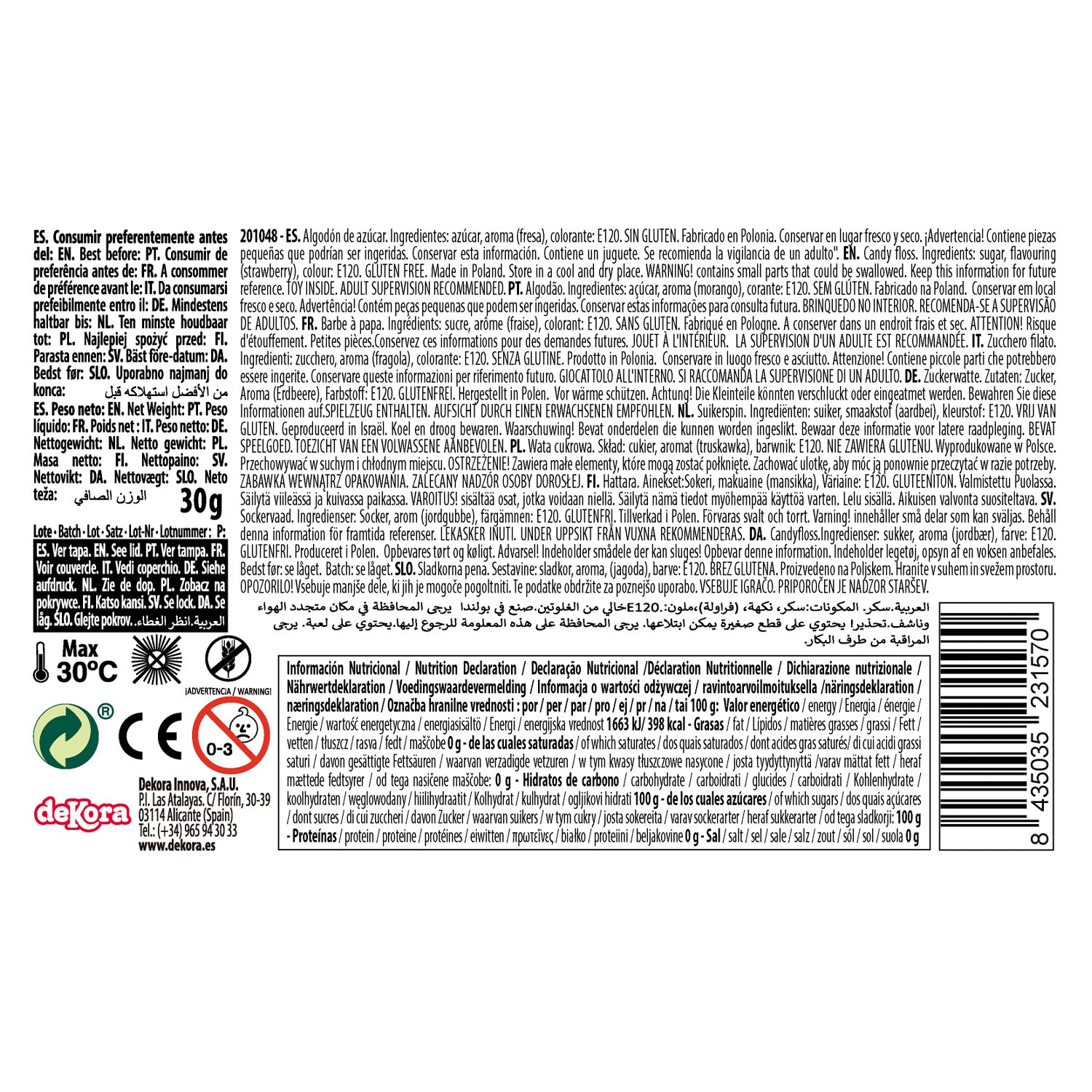 BARBE À PAPA AVEC AUTOCOLLANT LICORNE 30 GR