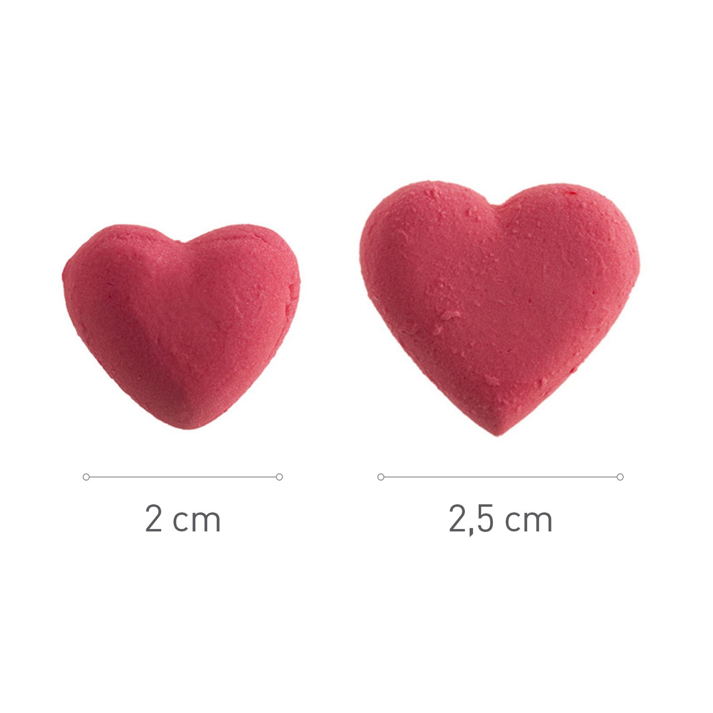 CORAZONES DE AZÚCAR 2 TAMAÑOS 7 COLORES 2,5CM - 2CM