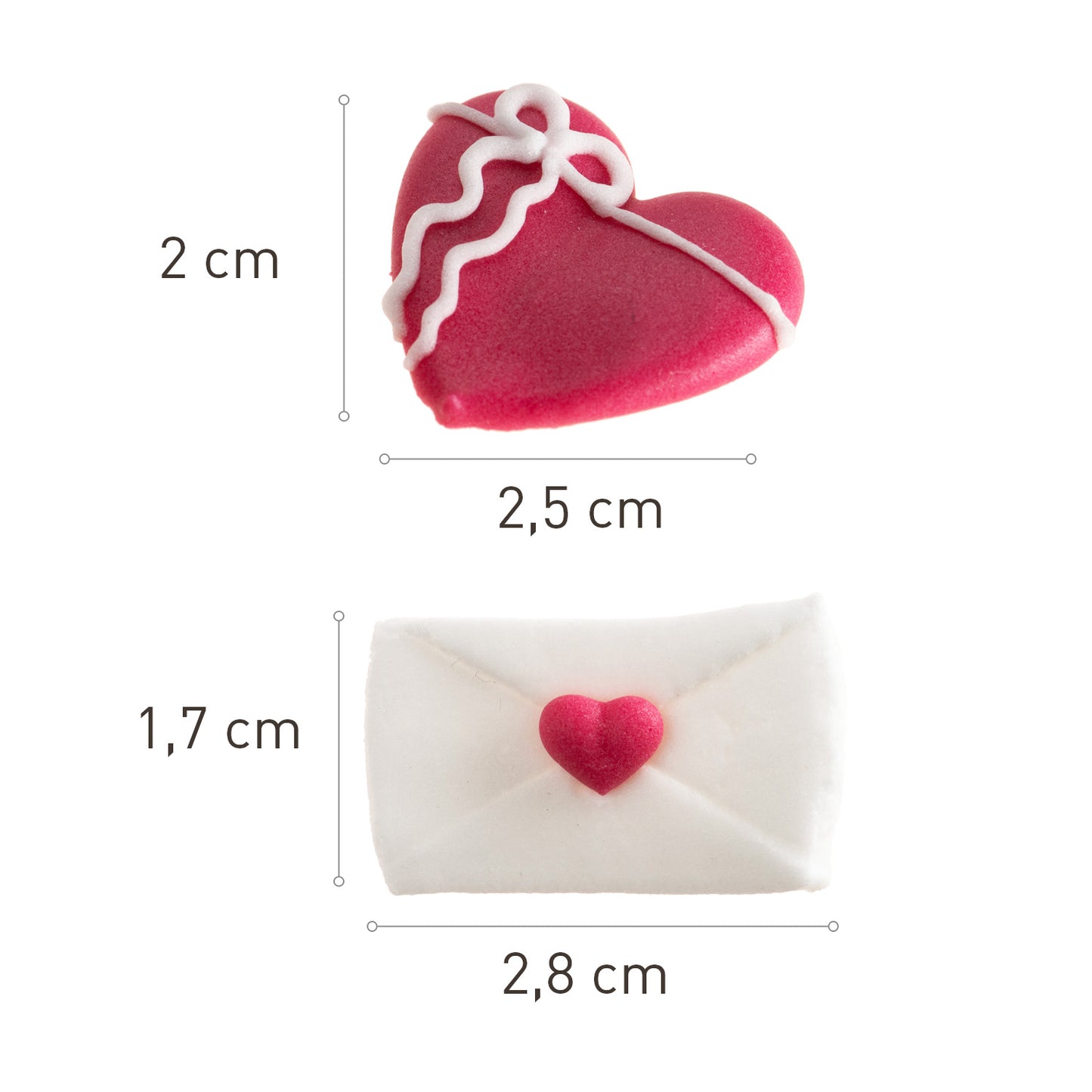 SUGAR DECORATION HEARTS AND LOVE ENVELOPES 1.7~2.8CM