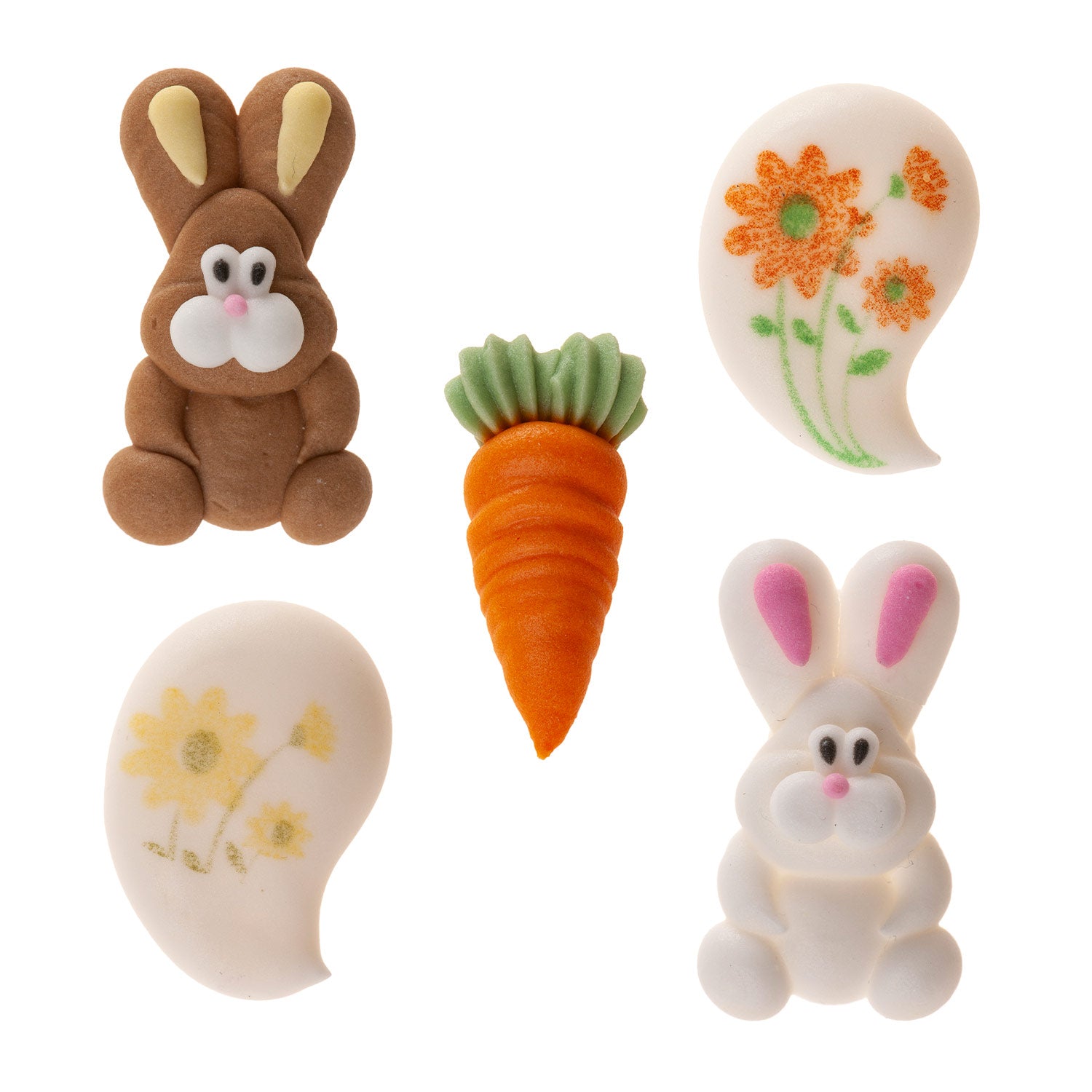 DÉCORATION EN SUCRE DE LAPIN, CAROTTES ET FLEURS DE PÂQUES