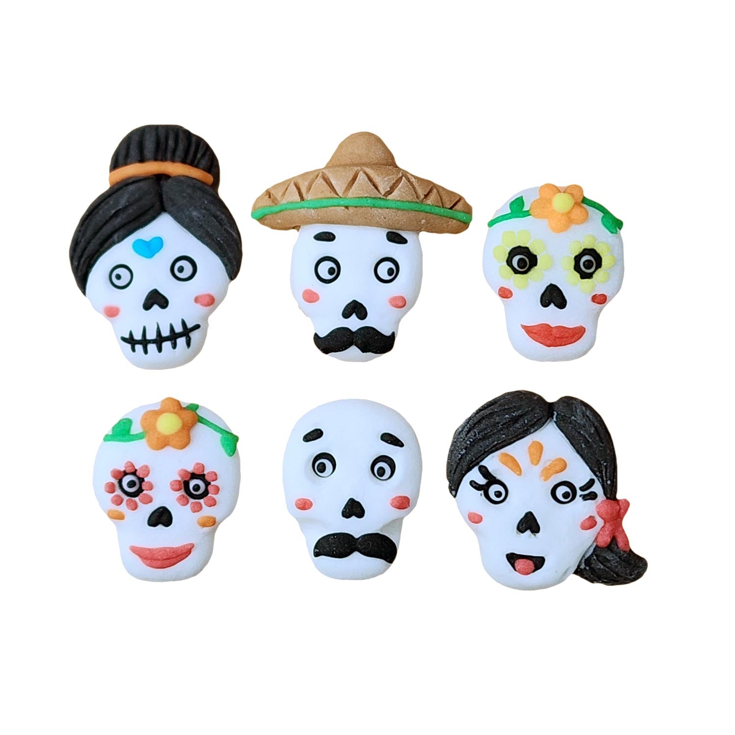 DECORAÇÃO DE AÇÚCAR 2D CRÂNIOS 6 DESENHOS 3,7X2,5CM