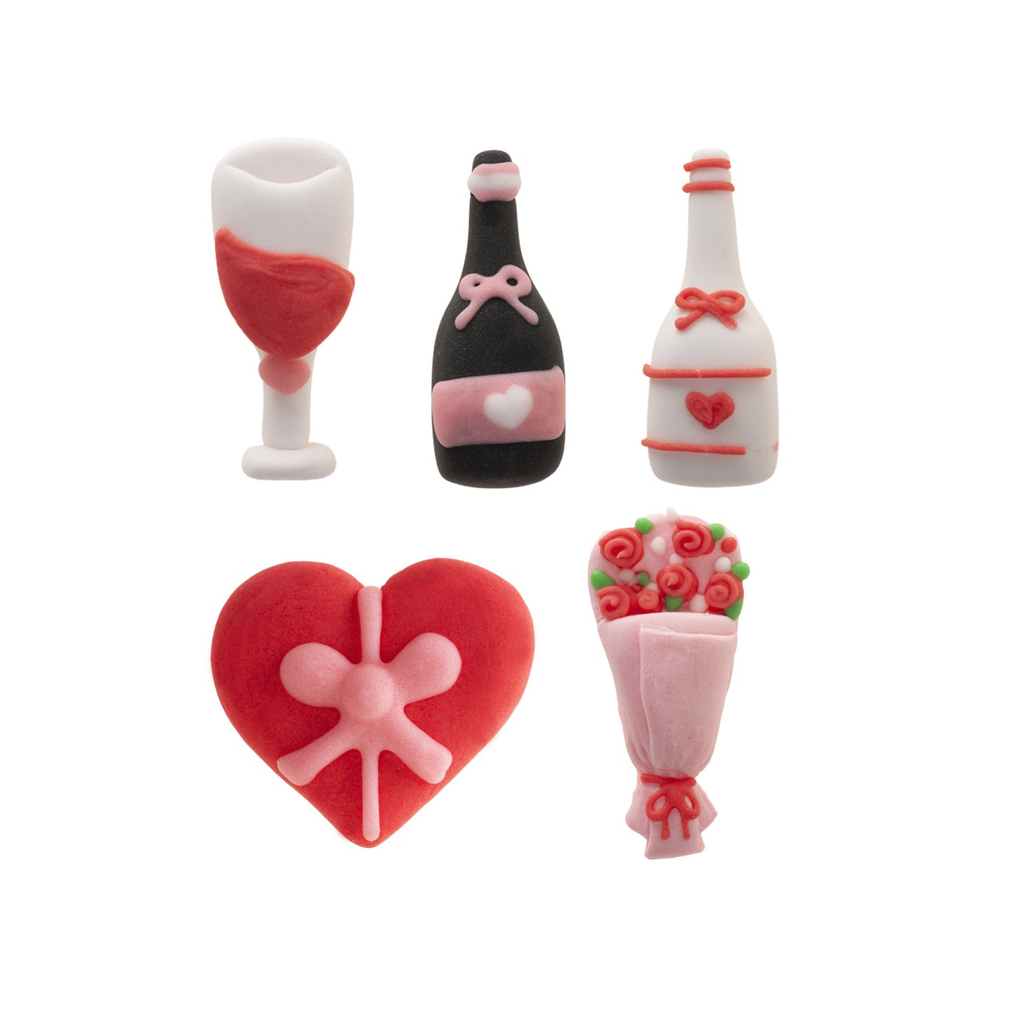 DÉCORATION ROMANTIQUE EN SUCRE 2D ASSORTIE 5 MOTIFS