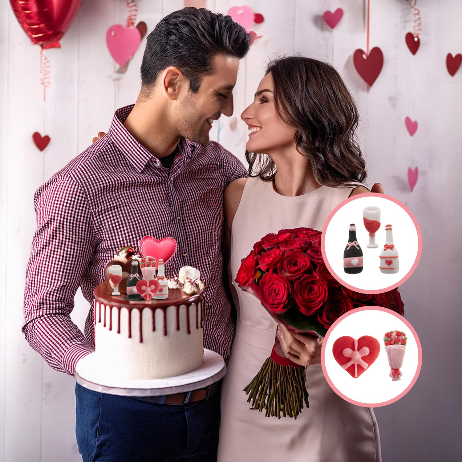 DÉCORATION ROMANTIQUE EN SUCRE 2D ASSORTIE 5 MOTIFS