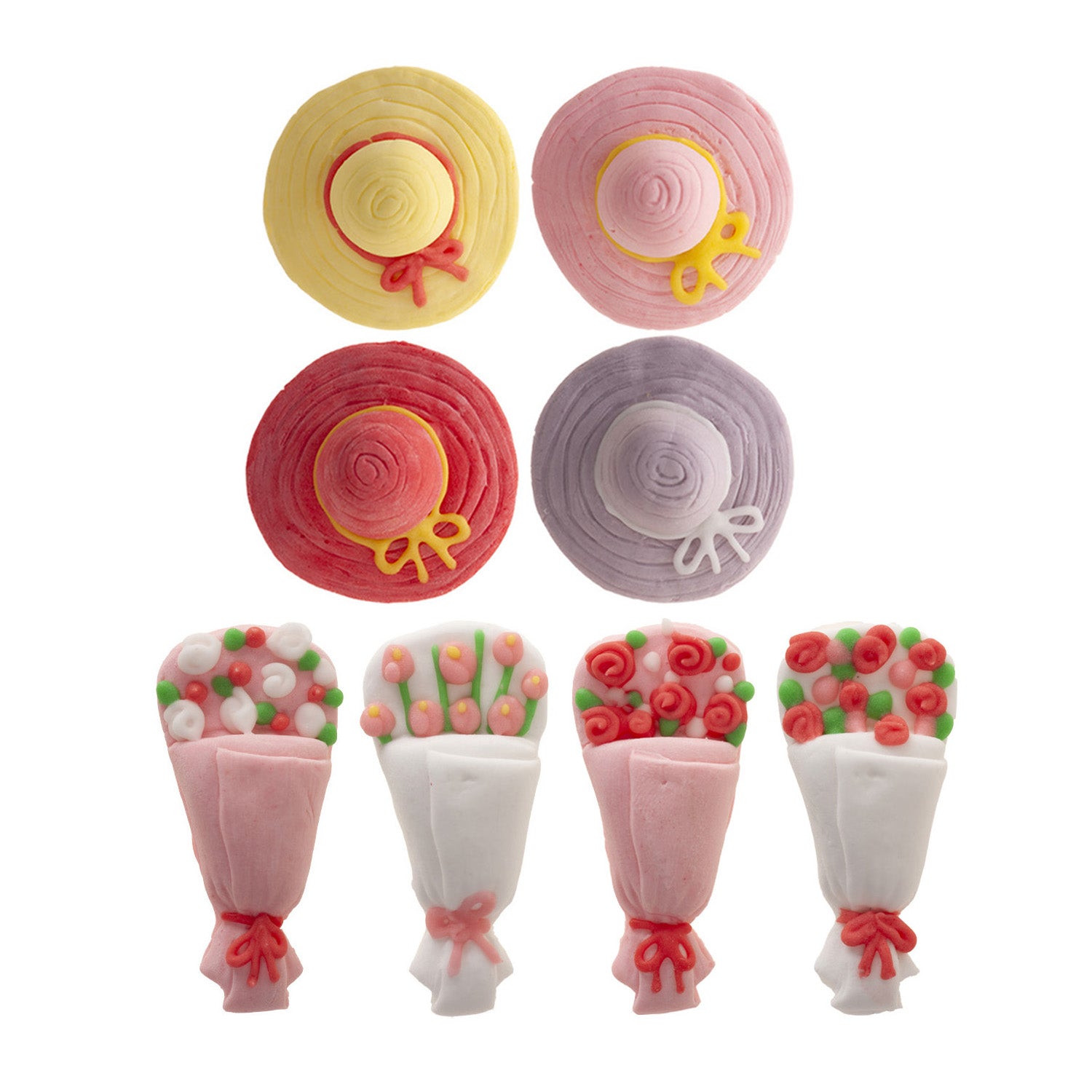 DECORACION AZUCAR 2D SURTIDO 8MOD RAMOS Y SOMBREROS 32UDS