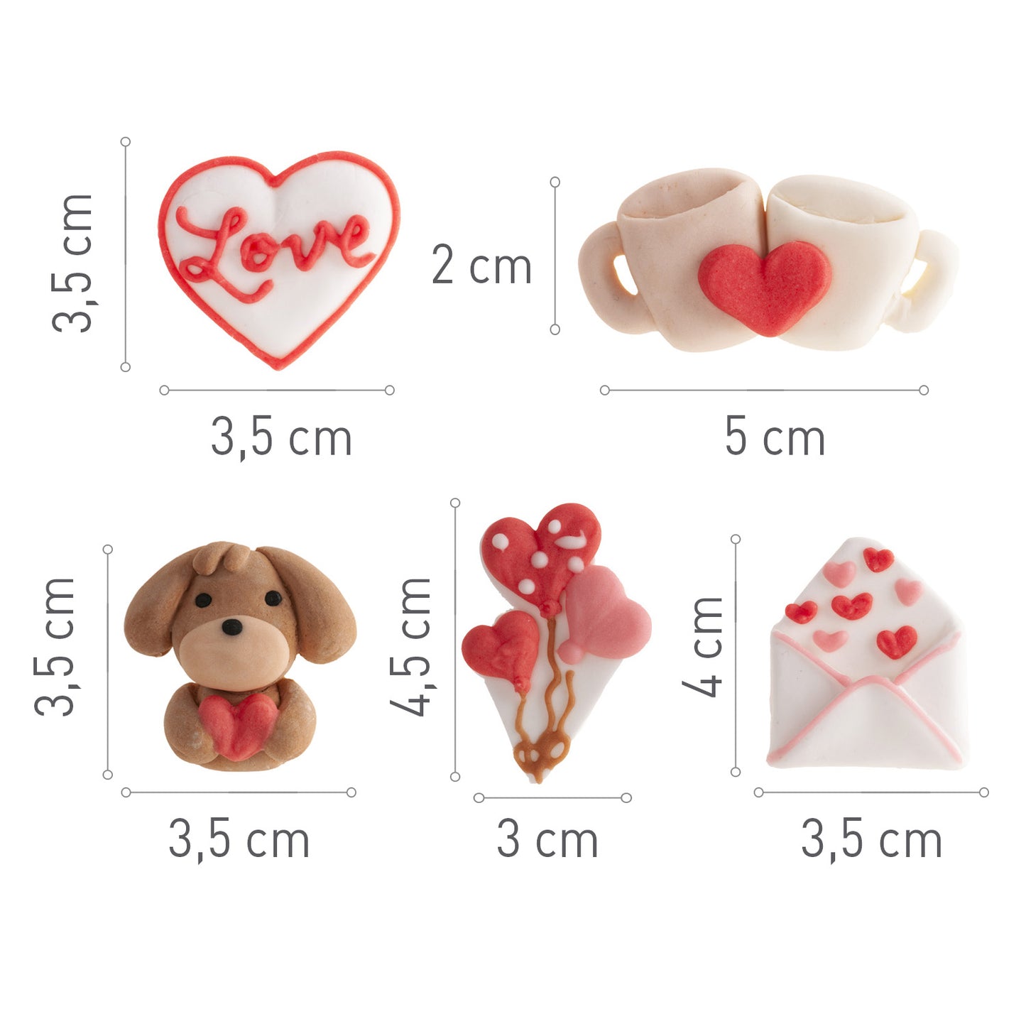 ASSORTIMENT DE DECORATIONS EN SUCRE 2D TENDRE 5 MOTIFS