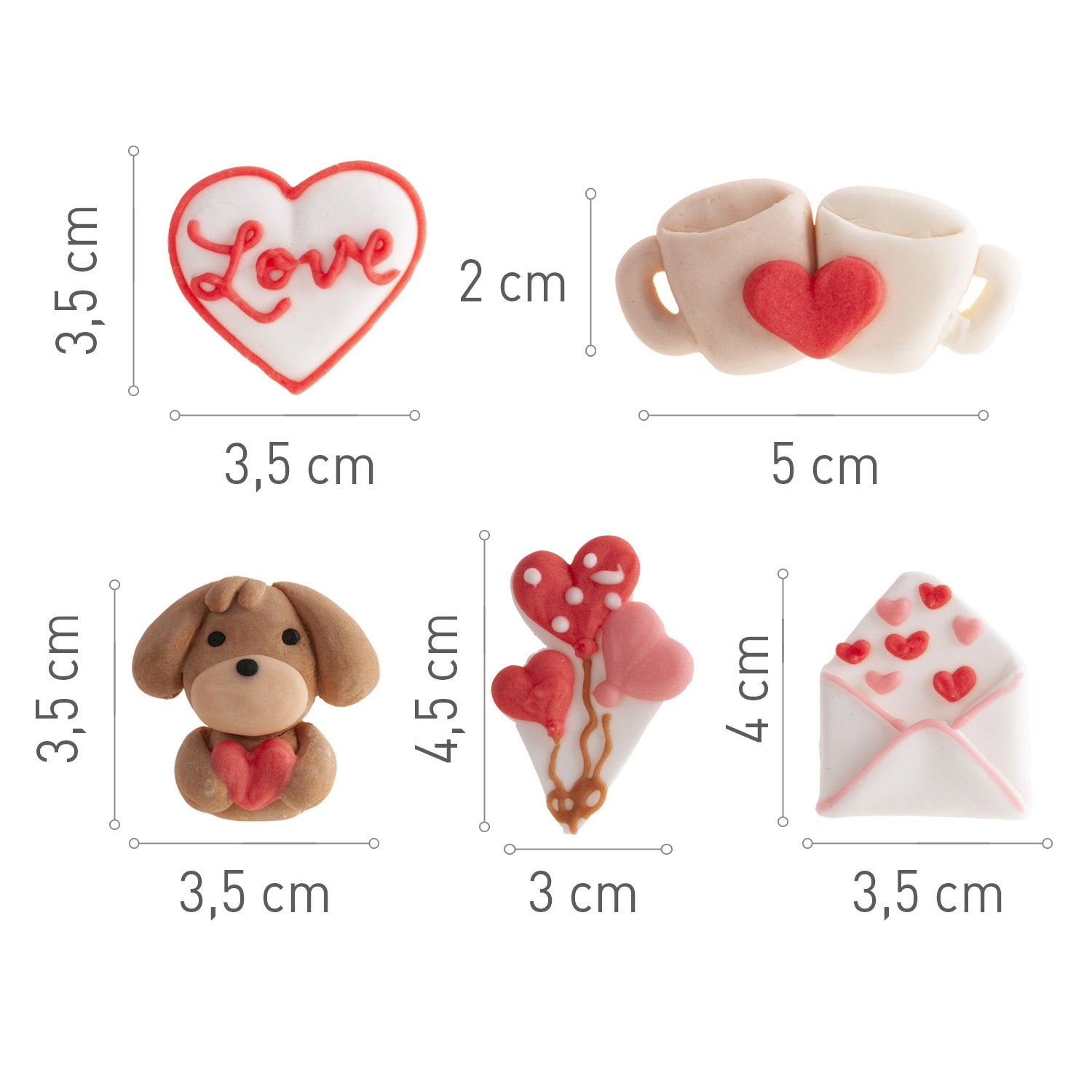 ASSORTIMENT DE DECORATIONS EN SUCRE 2D TENDRE 5 MOTIFS