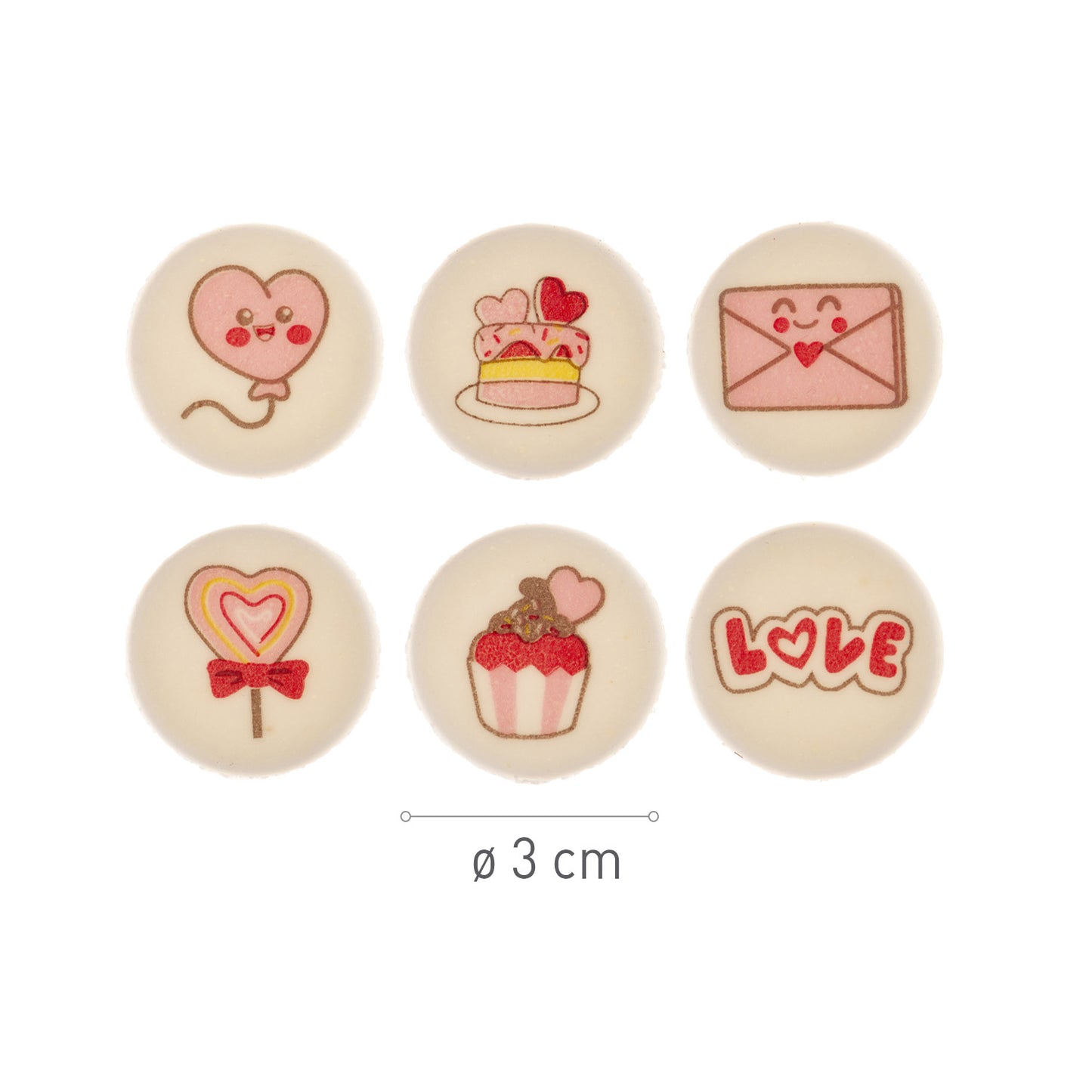 DECORAZIONE DI ZUCCHERO DI SAN VALENTINO 6 DISEGNI 30MM