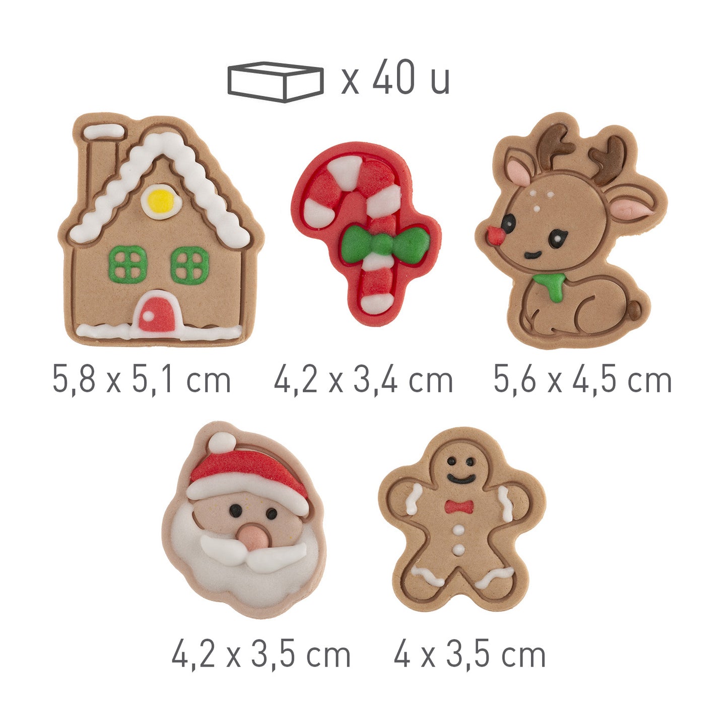 CHRISTMAS SUGAR CAKE DECORATION 5 BROWN DESIGNS