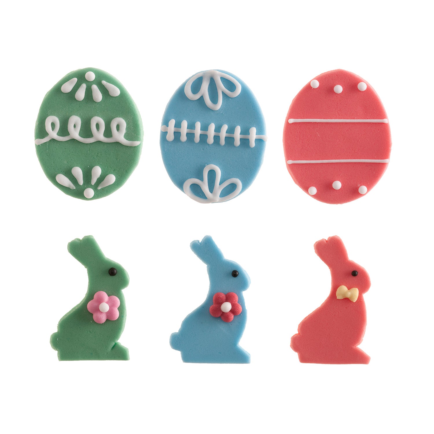 SUGAR DECORATION ASSORTED 2D EGGS AND BUNNIES 48 PCS
