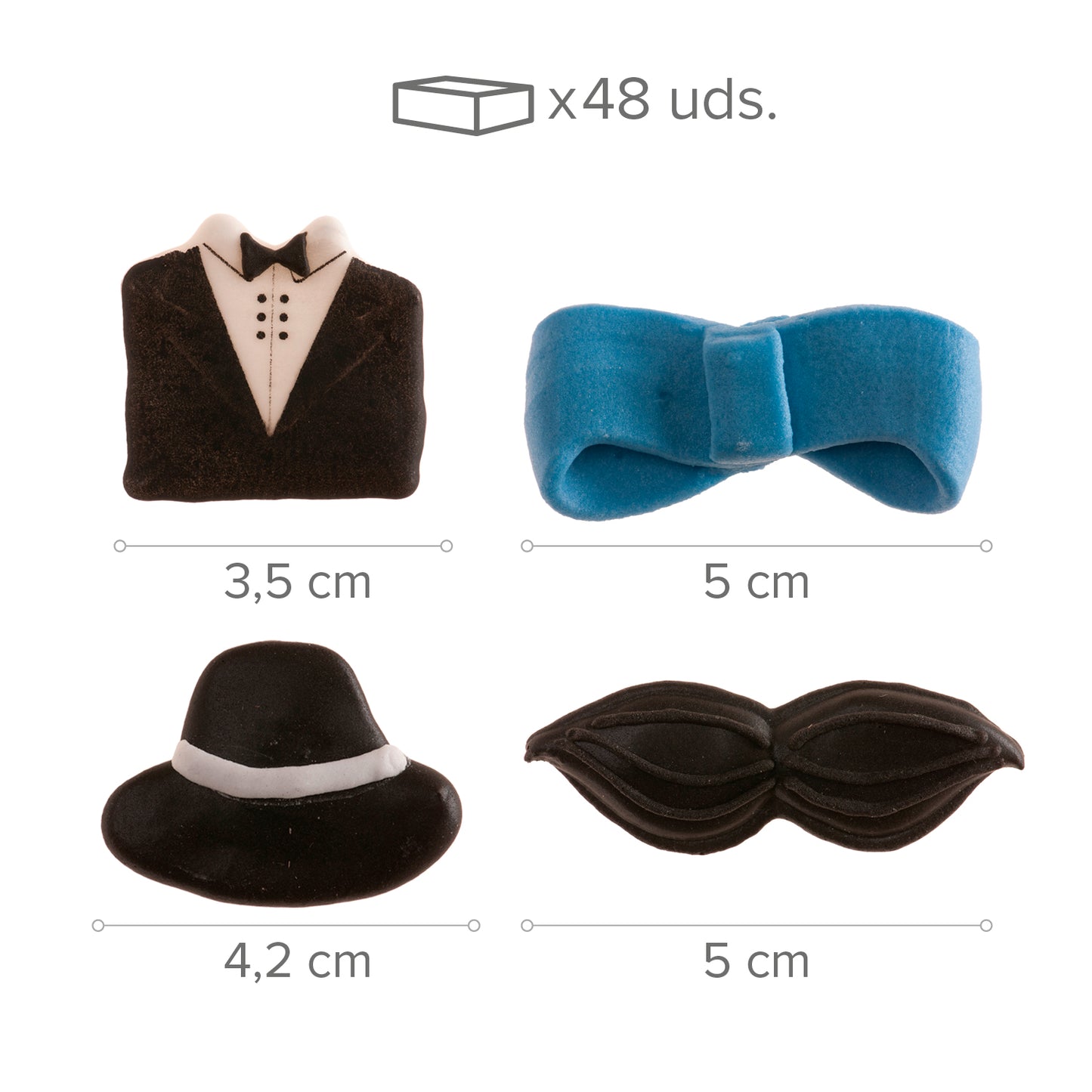 DECORAÇÃO DE AÇÚCAR 2D SORTIDO FATOS 4 MODELOS 48 UNIDADES