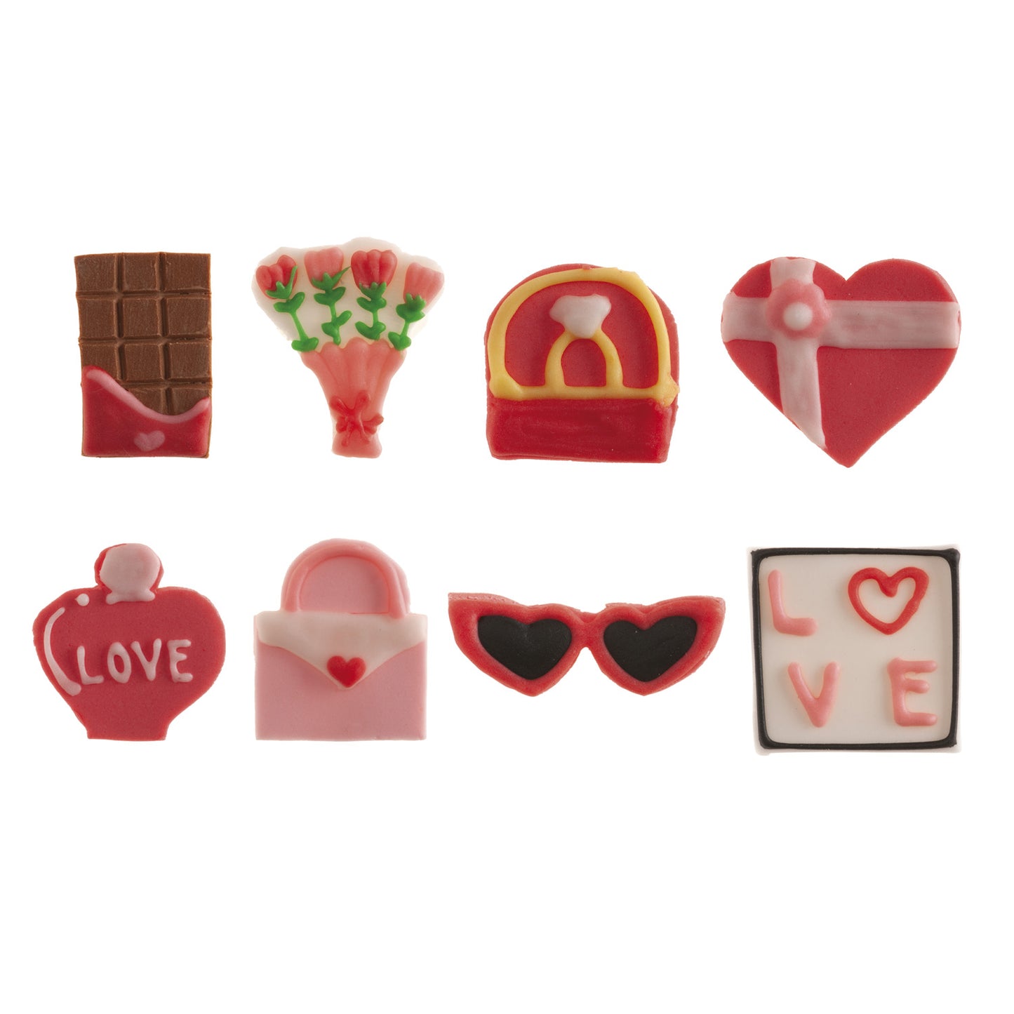 DÉCORATION EN SUCRE 2D POUR LA VALENTIN 8 MOTIFS 40 U