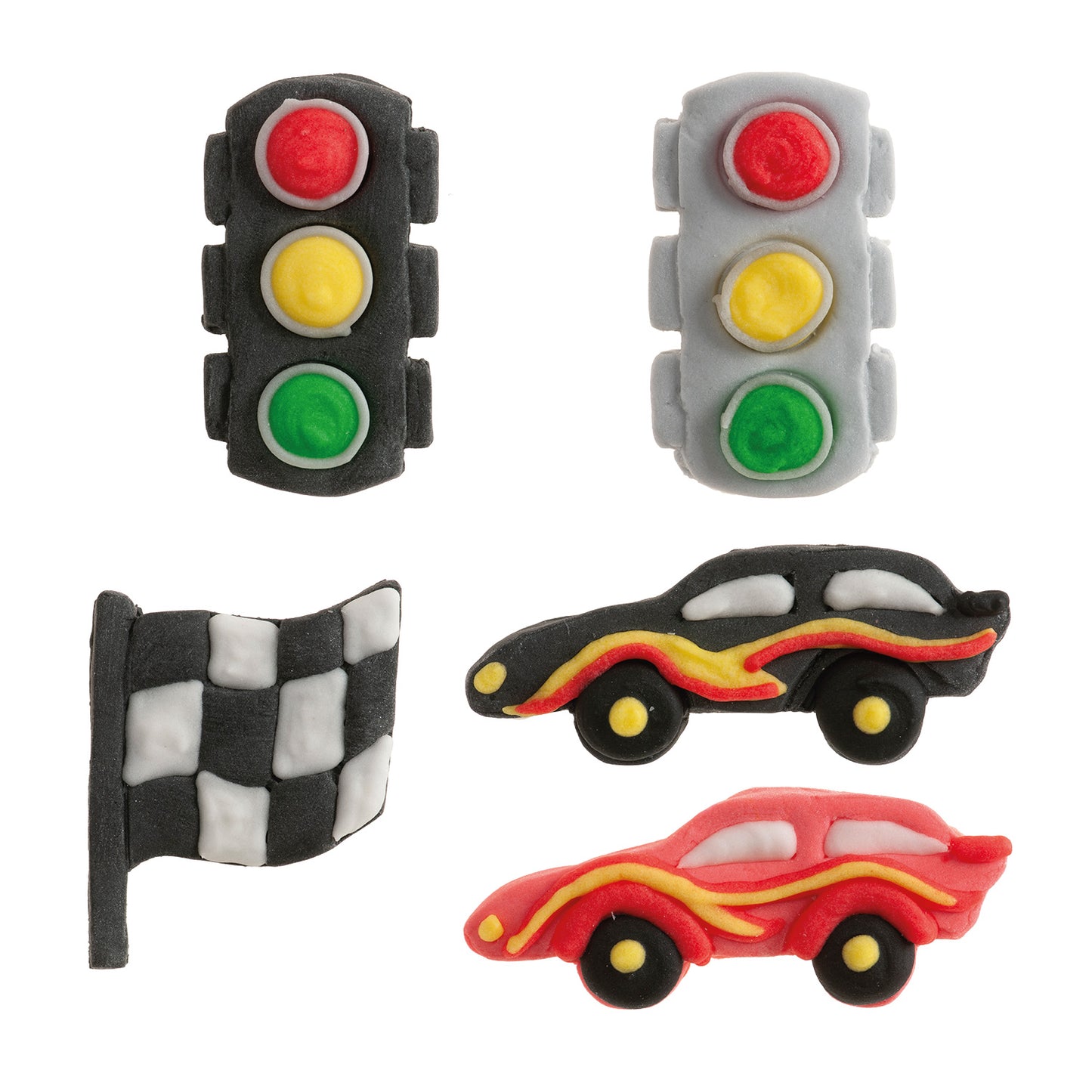 SUGAR DECORATION RACE CARS 6 DESIGNS 48 PCS