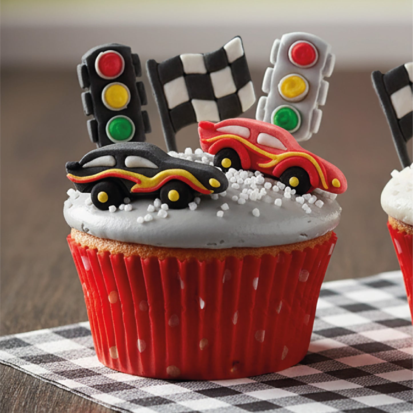 SUGAR DECORATION RACE CARS 6 DESIGNS 48 PCS