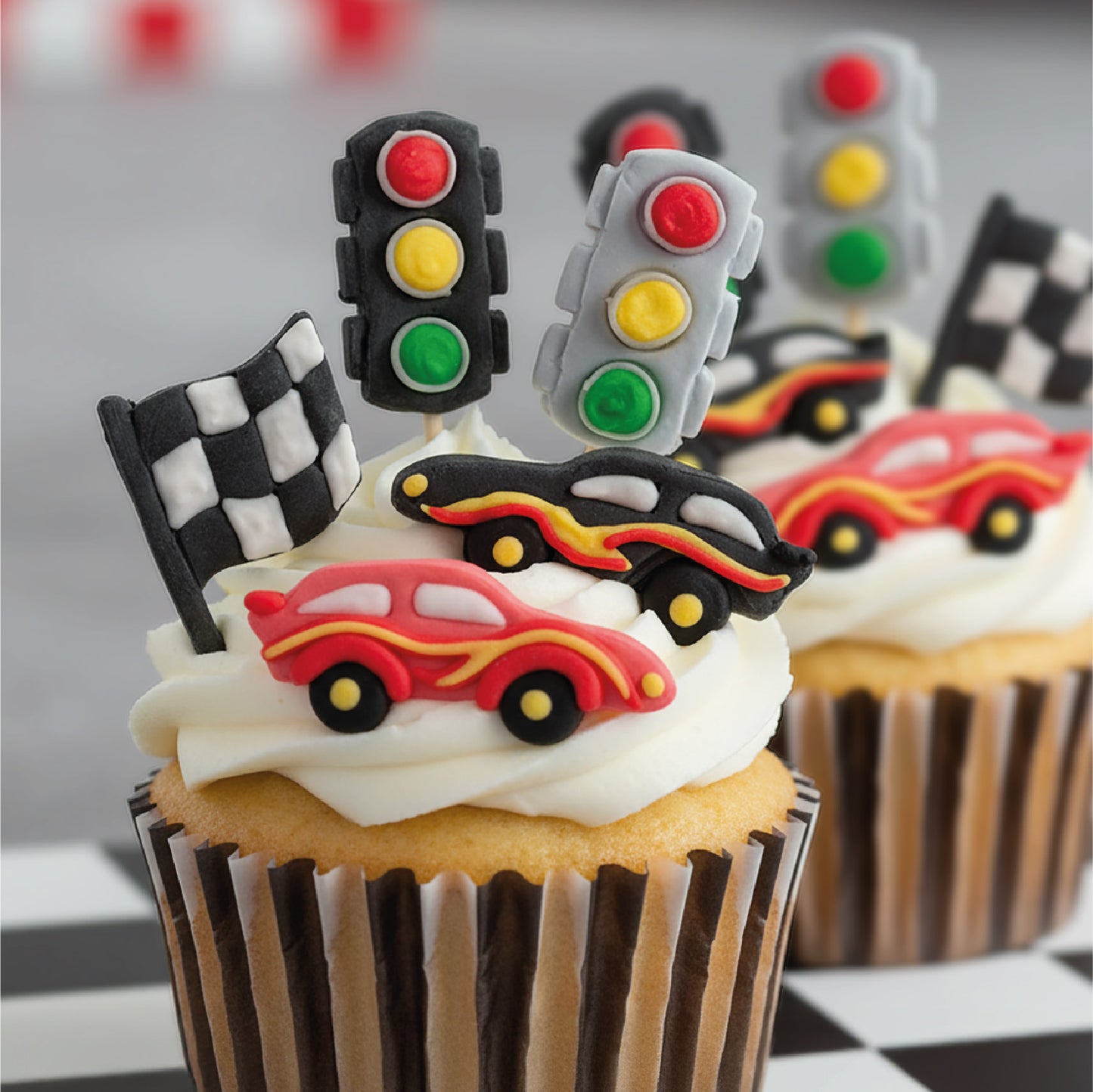 SUGAR DECORATION RACE CARS 6 DESIGNS 48 PCS