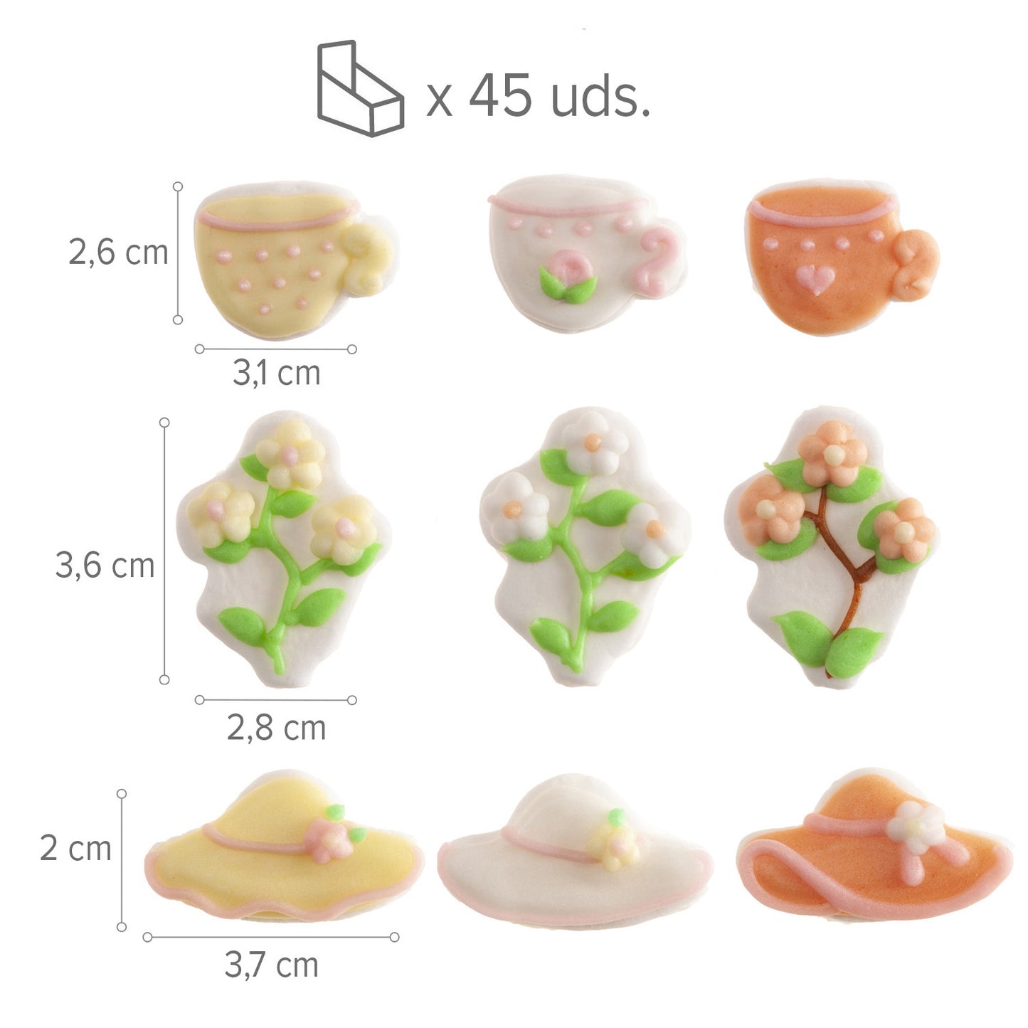 DECORAZIONE DI ZUCCHERO 2D ASSORTIMENTO DOLCE GIARDINO 3MOD