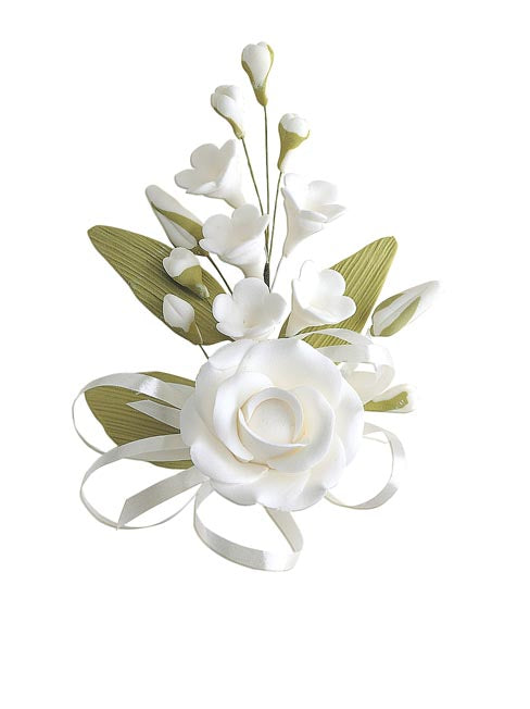 SUGAR DECORATION 5 BOUQUETS ASSORTMENT IN WHITE 15CM