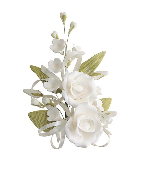 SUGAR DECORATION 5 BOUQUETS ASSORTMENT IN WHITE 15CM