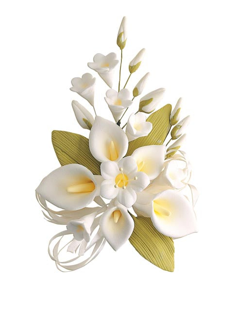 SUGAR DECORATION 5 BOUQUETS ASSORTMENT IN WHITE 15CM