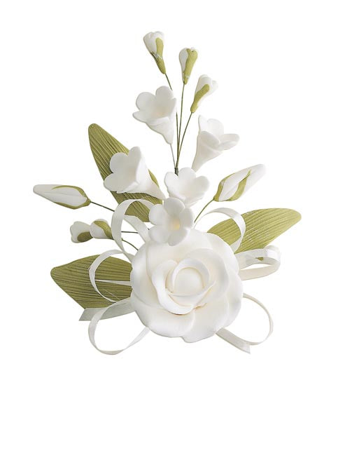 SUGAR DECORATION 5 BOUQUETS ASSORTMENT IN WHITE 15CM