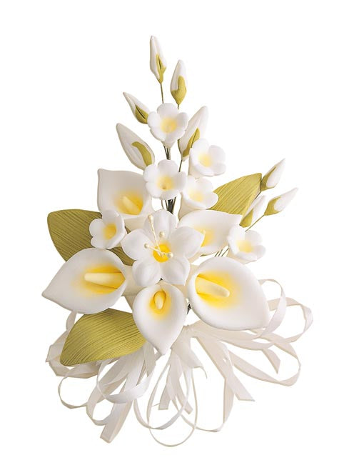 SUGAR DECORATION 5 BOUQUETS ASSORTMENT IN WHITE 15CM